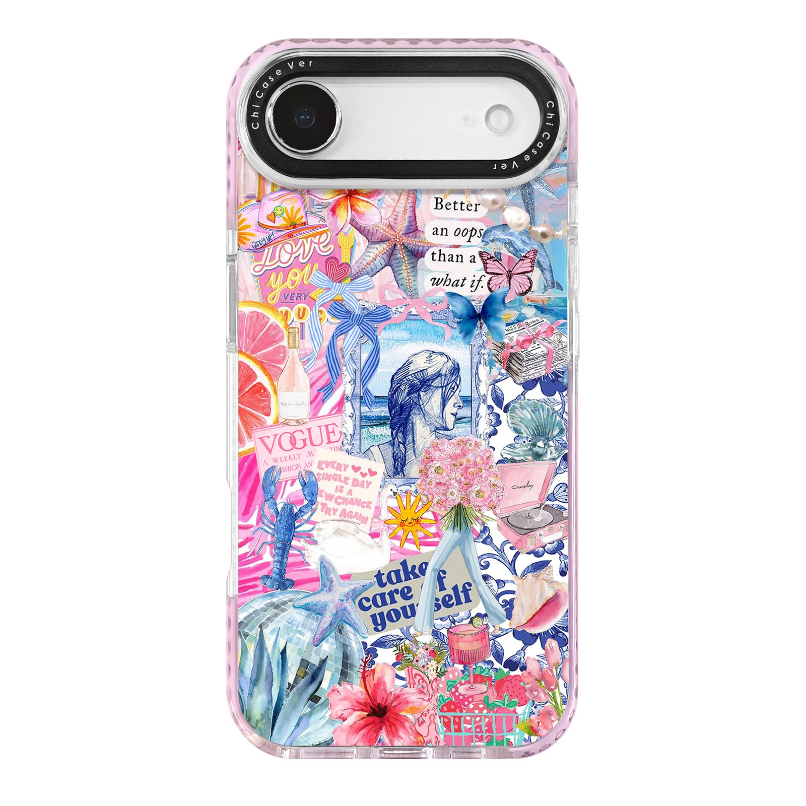 ChiCaseVer for iPhone Air Case, Coastal Collage Pattern with Romantic Quote, Military-Grade Drop Protection, Seaside Soft Slim T