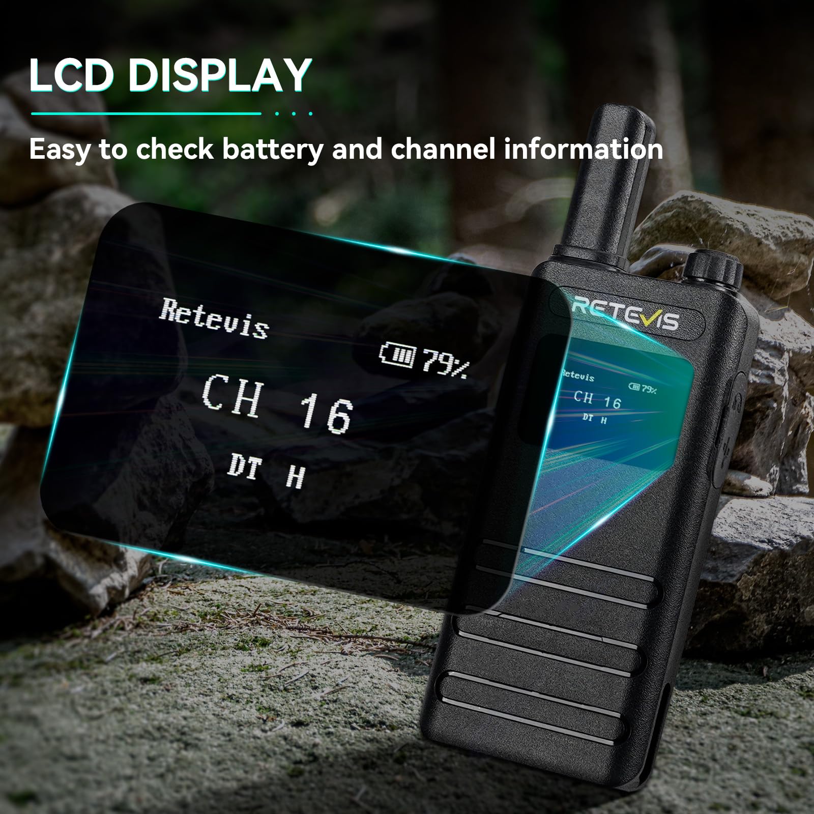 Retevis B3S Walkie Talkies,Portable Two-Way Radios With Lcd Screen,Emergency Alarm,1620Mah Battery, Handsfree Walkie Talkie For