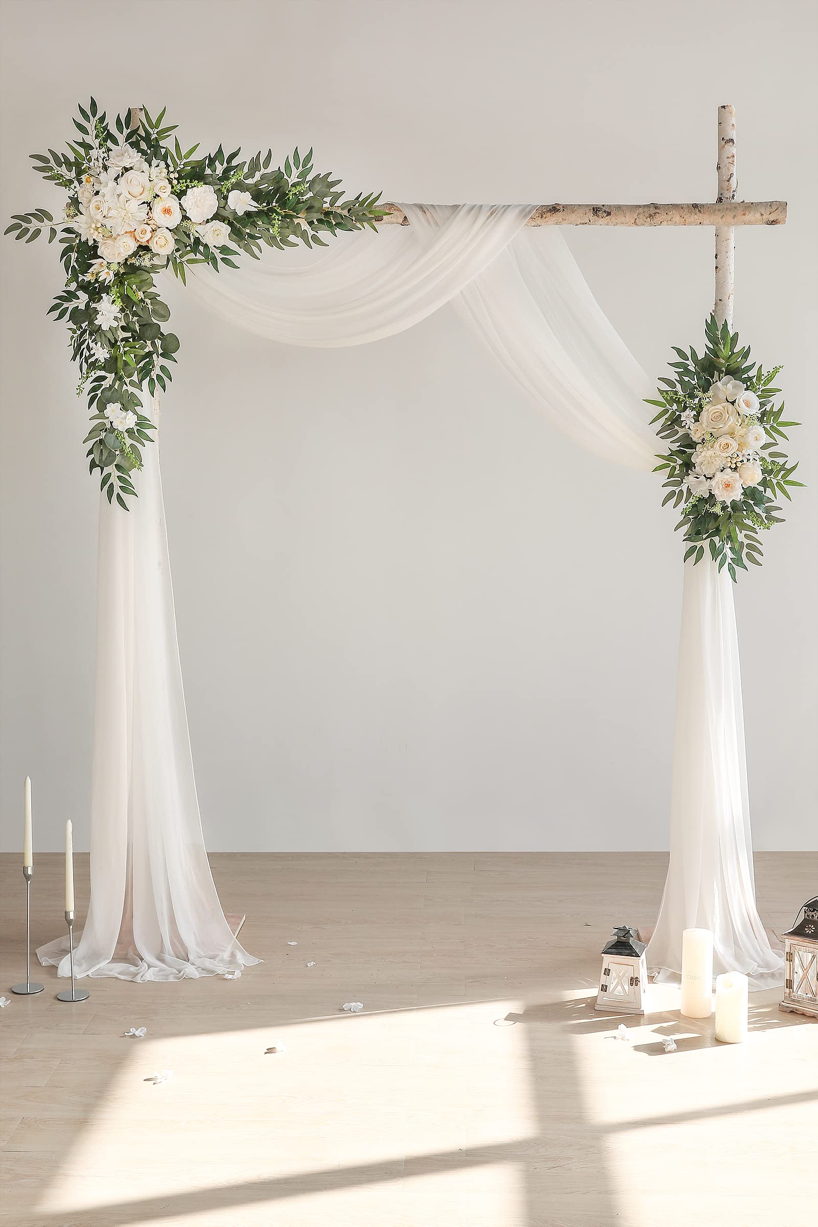 Yyhuawu Wedding Arch Draping Fabric 2 Panels 20Ft White Chiffon Fabric Drapes Arbor Drapery Wedding Party Ceremony Reception Swa