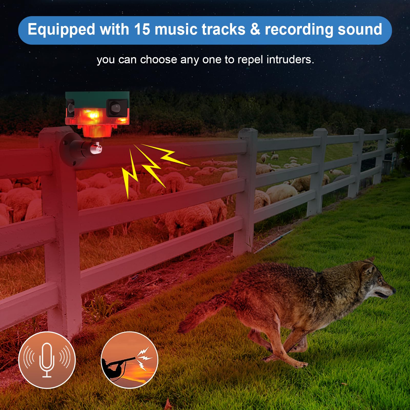 Chunhee Solar Outdoor Motion Sensor Alarm,Dog Barking Alarm & Support Recording,129Db Loud Siren,360�Motion Activated Detection,13 Kinds Of Sound Strobe Light For Home,Farm,Barn,Villa,Yard 3Pack
