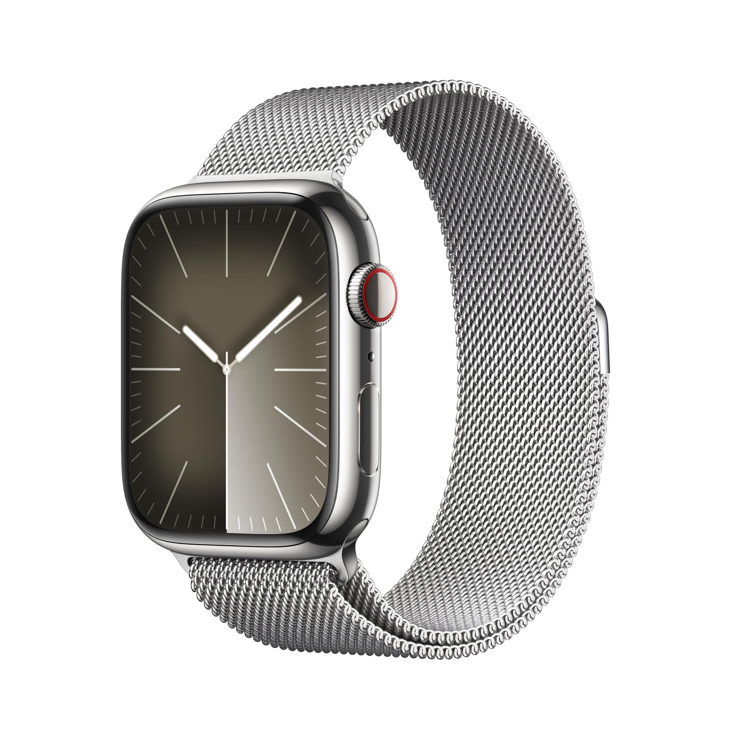 Apple Watch Series 9 [GPS + Cellular 45mm] Smartwatch with Silver Stainless Steel Case with Silver Milanese Loop. Fitness Tracker, Blood Oxygen & ECG Apps, Always On Retina Display