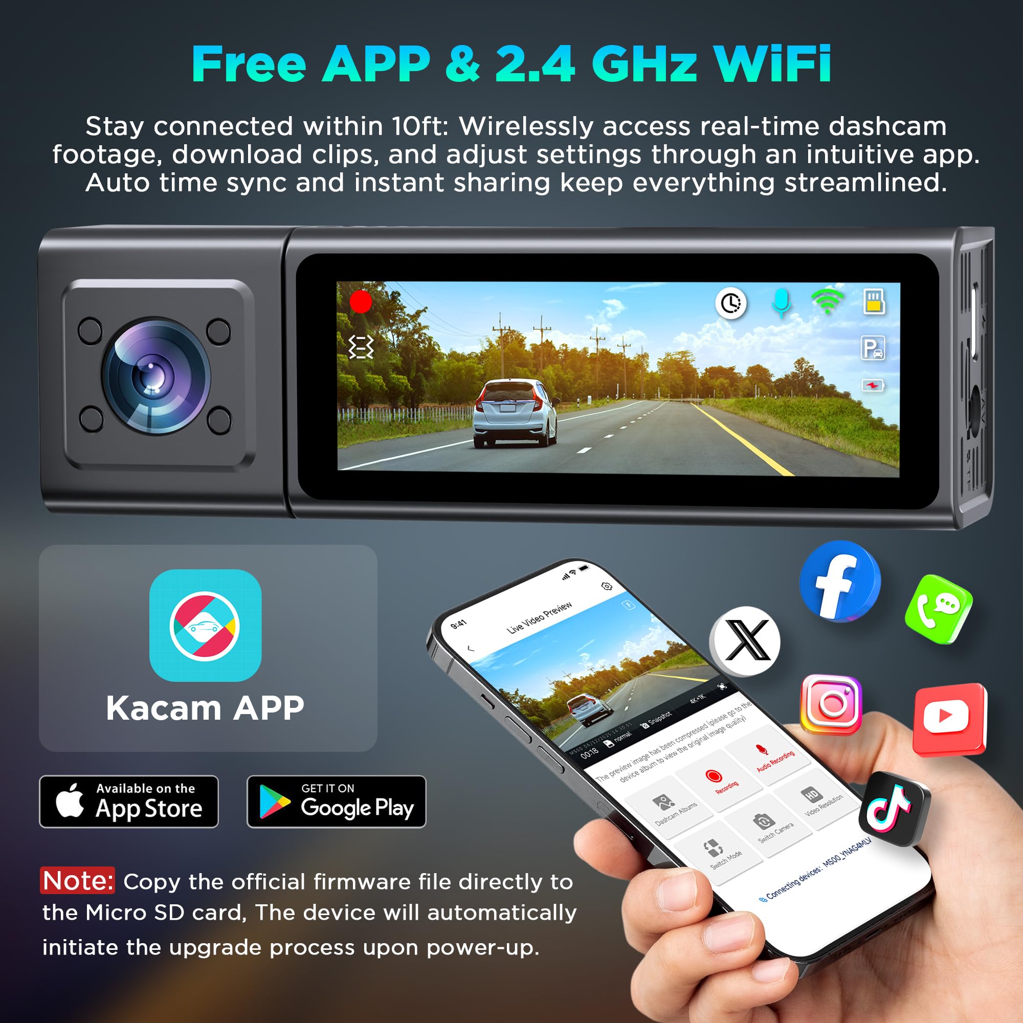 Ecomoment Dash Cam Front And Rear, 4K+1080P Dual Dash Camera For Cars