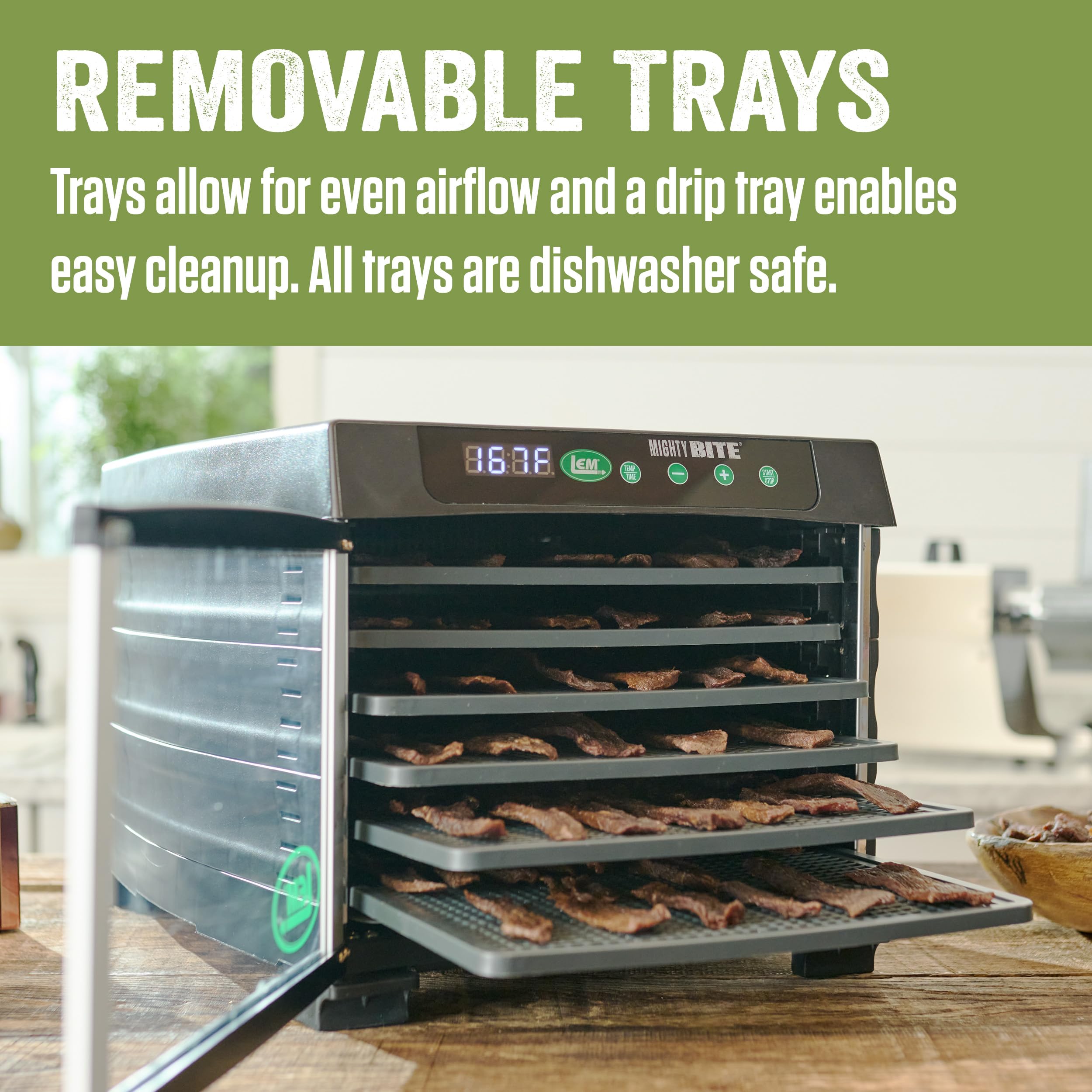 Lem Products Mightybite 6-Tray Dehydrator, Food Dehydrator For Beef Jerky, Meat, Vegetables, And Fruits, Includes Dryer Machine