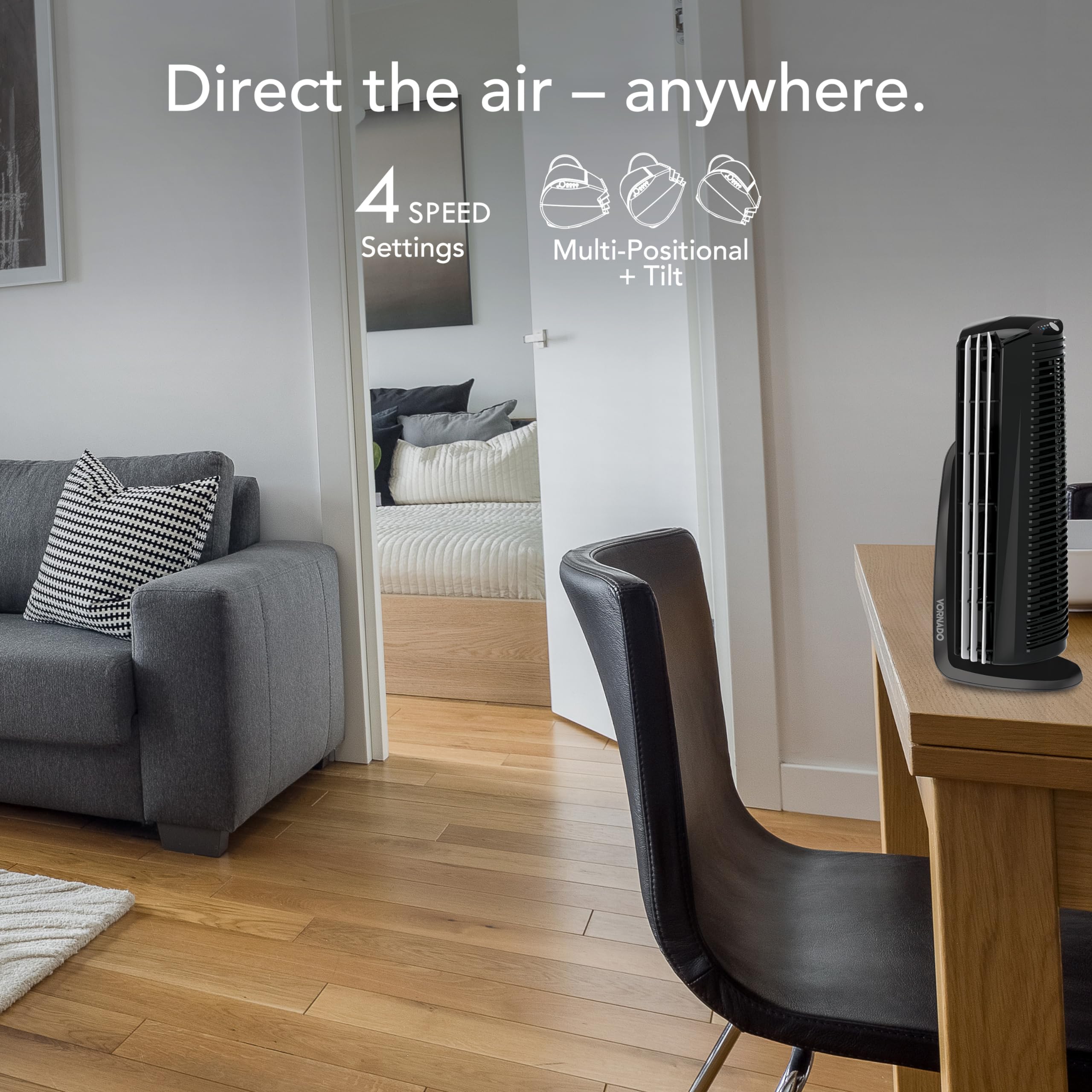 Vornado Duo Small Room Tower Air Circulator Fan, Black, 14 In.