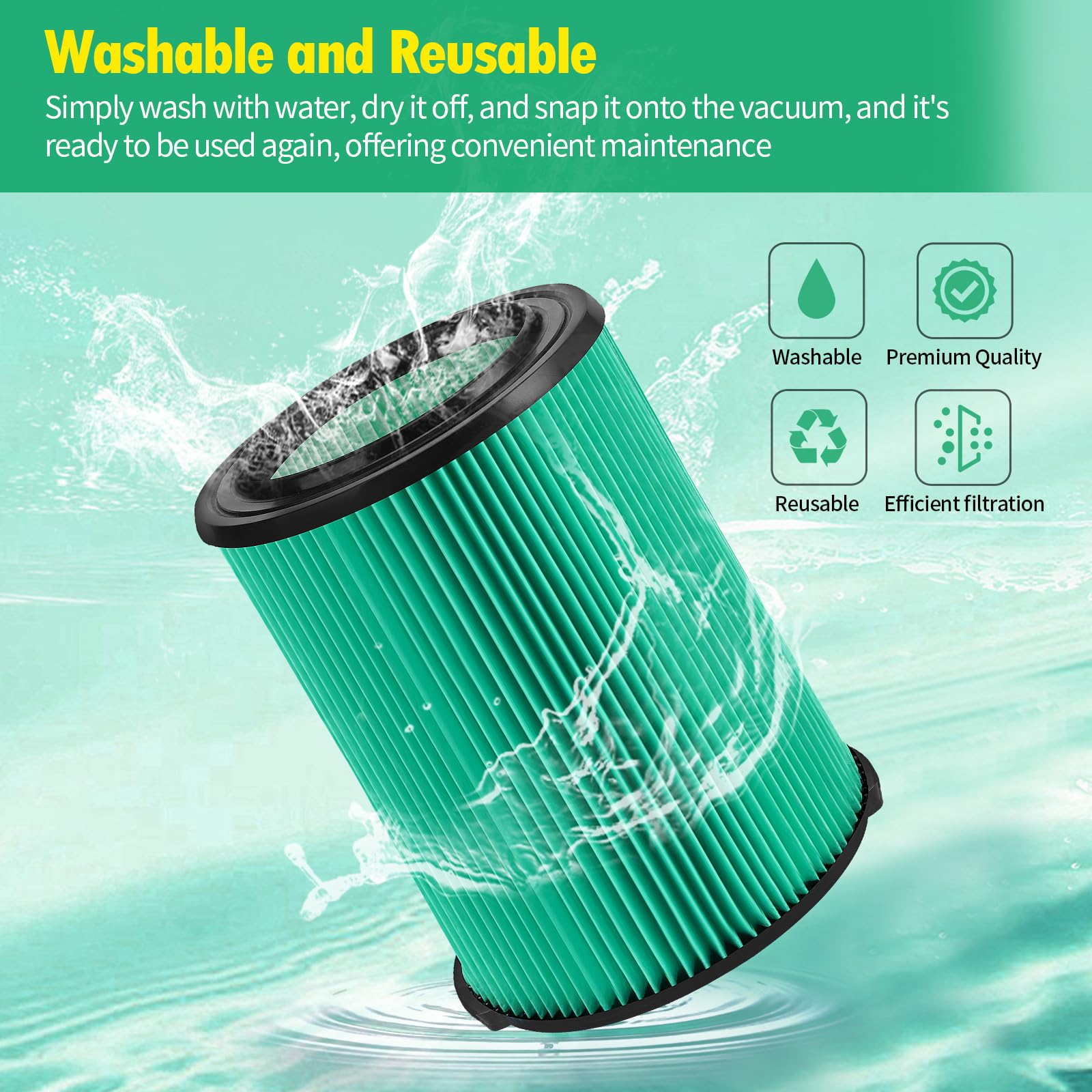 Gazeer 2 Pack Vf6000 Filter Compatible With Ridgid Shop Vac,Compatible With Ridgid 5 20 Gallon Wet/Dry Vacuums,5 Layer Pleated P
