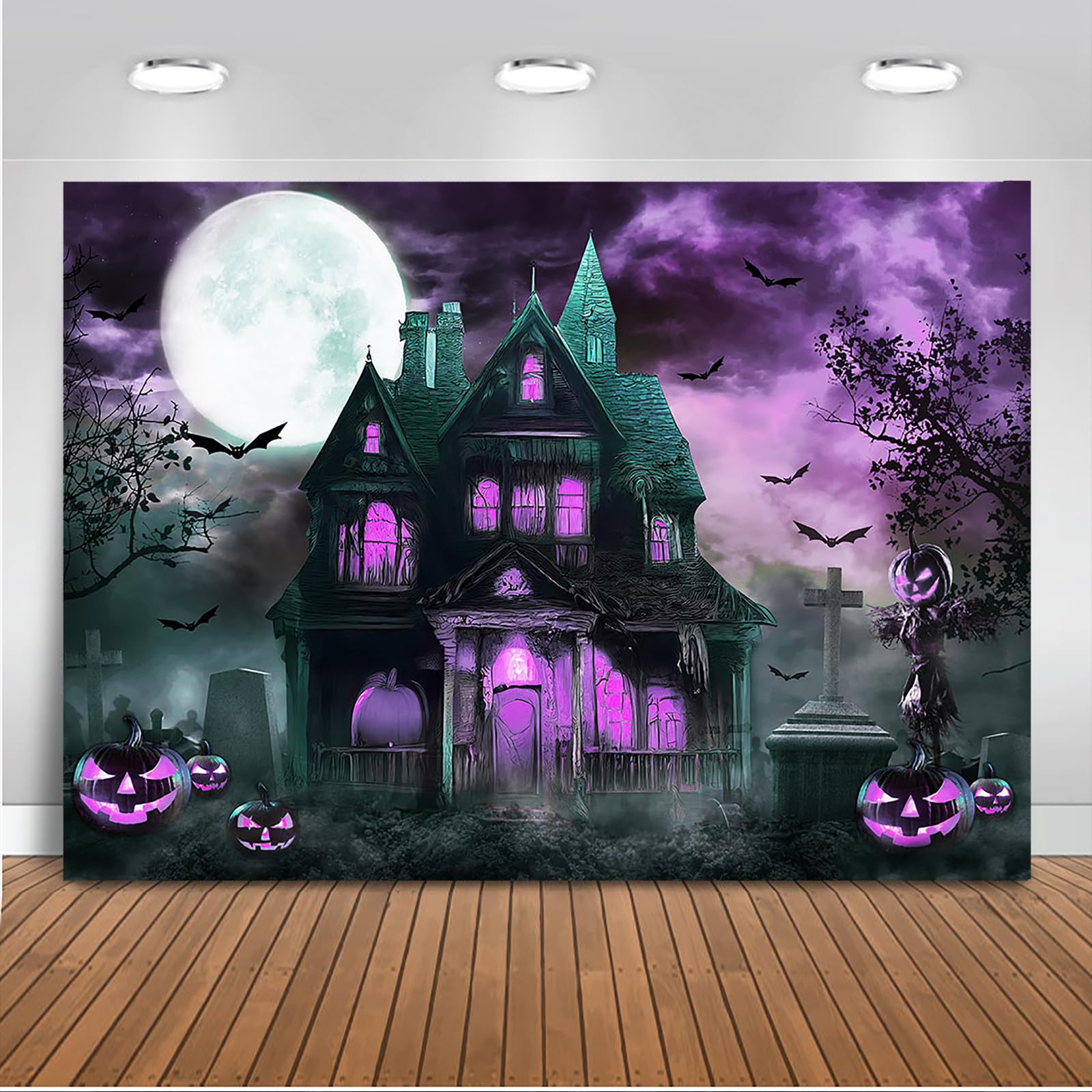 Mocsicka Halloween Backdrop Haunted House Castle Night Pumpkin Terror Costume Party Halloween Kids Birthday Background for Photo