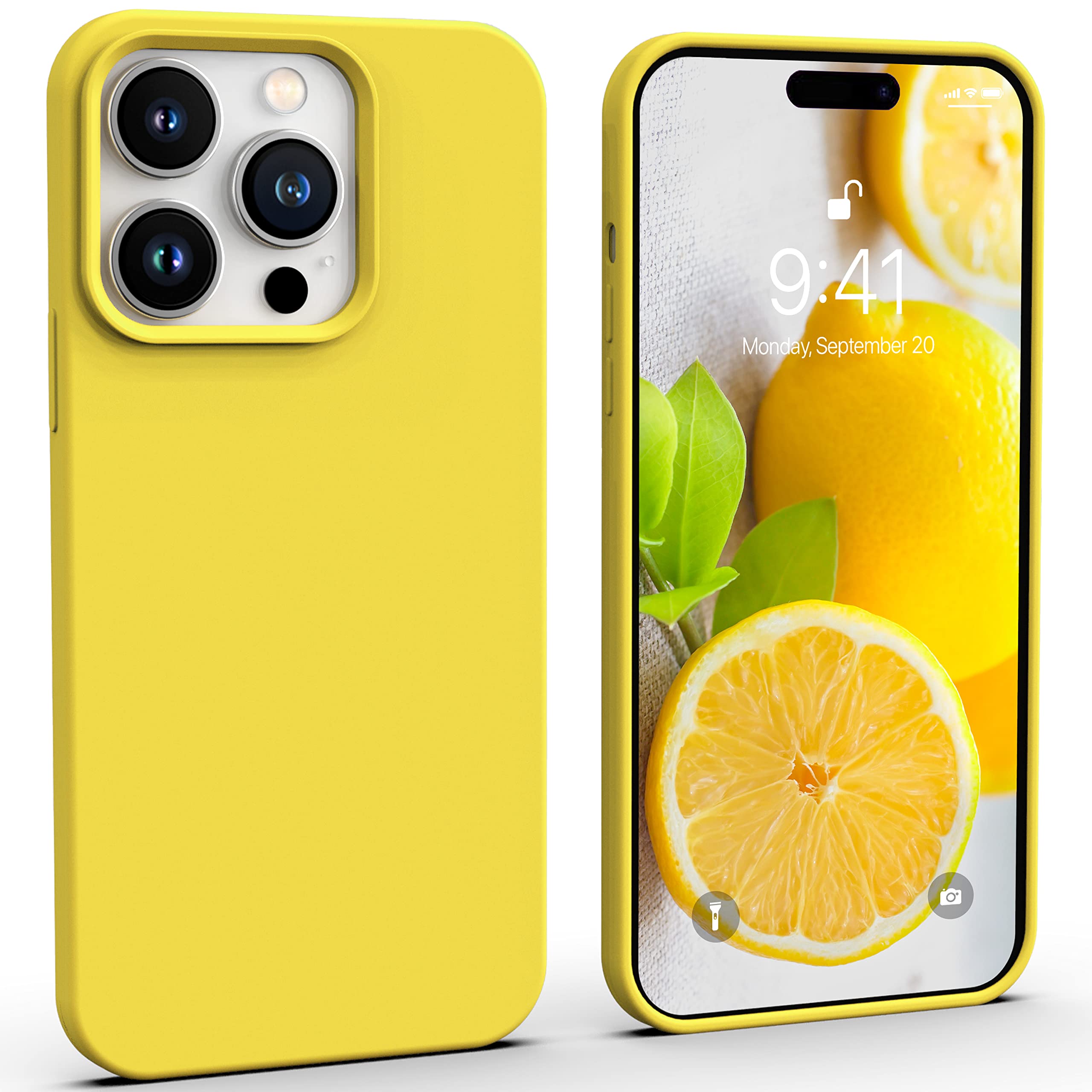 Icesword Iphone 14 Pro Case Yellow (2022), Liquid Silicone Case Phone Cover Slim Protective, Soft Anti Scratch Microfiber Lining
