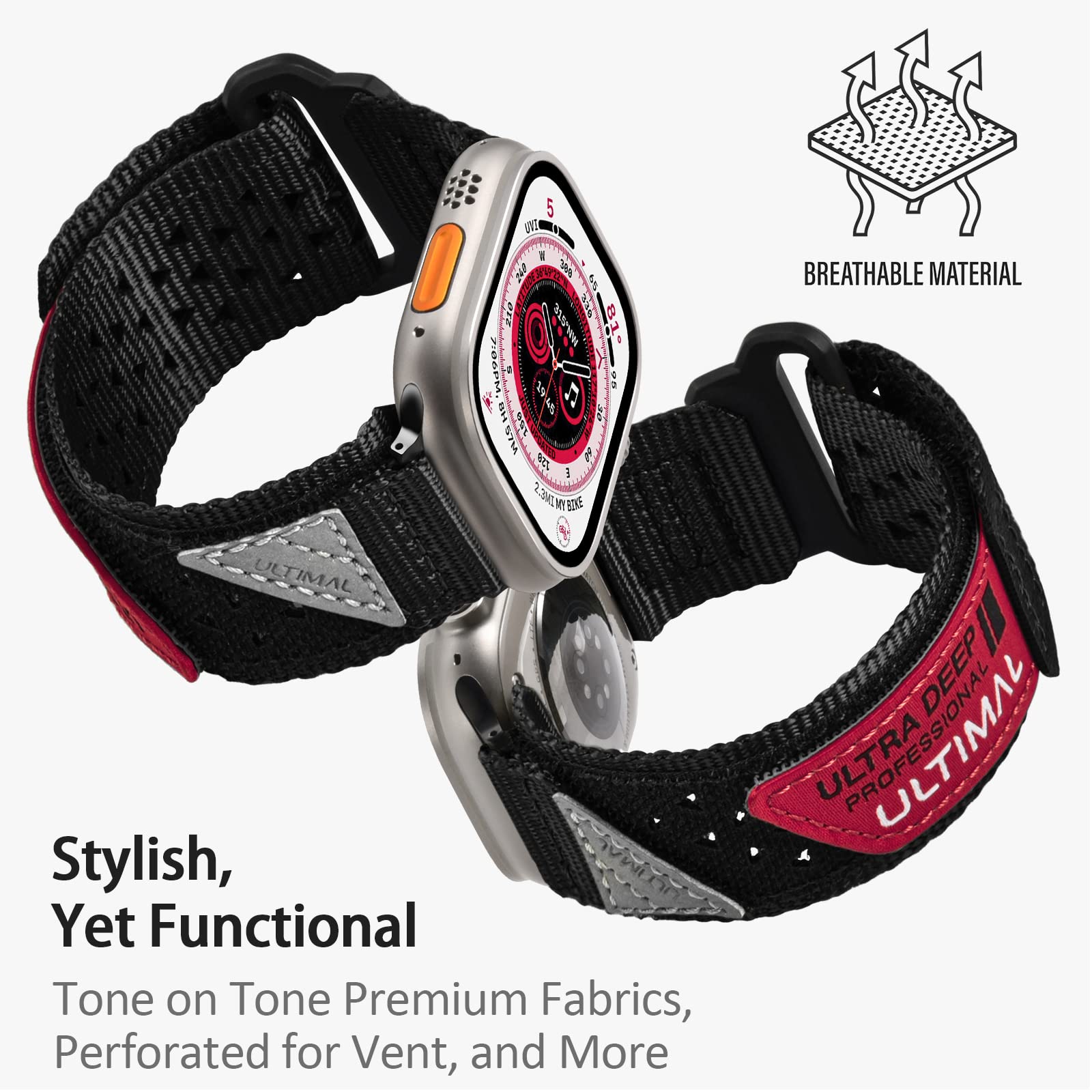 Ultimal Band Compatible With Apple Watch 49Mm 45Mm/44Mm/42Mm 41Mm/40Mm/38Mm, Tough Breathable Nylon Sports Strap, Hollow Out Des