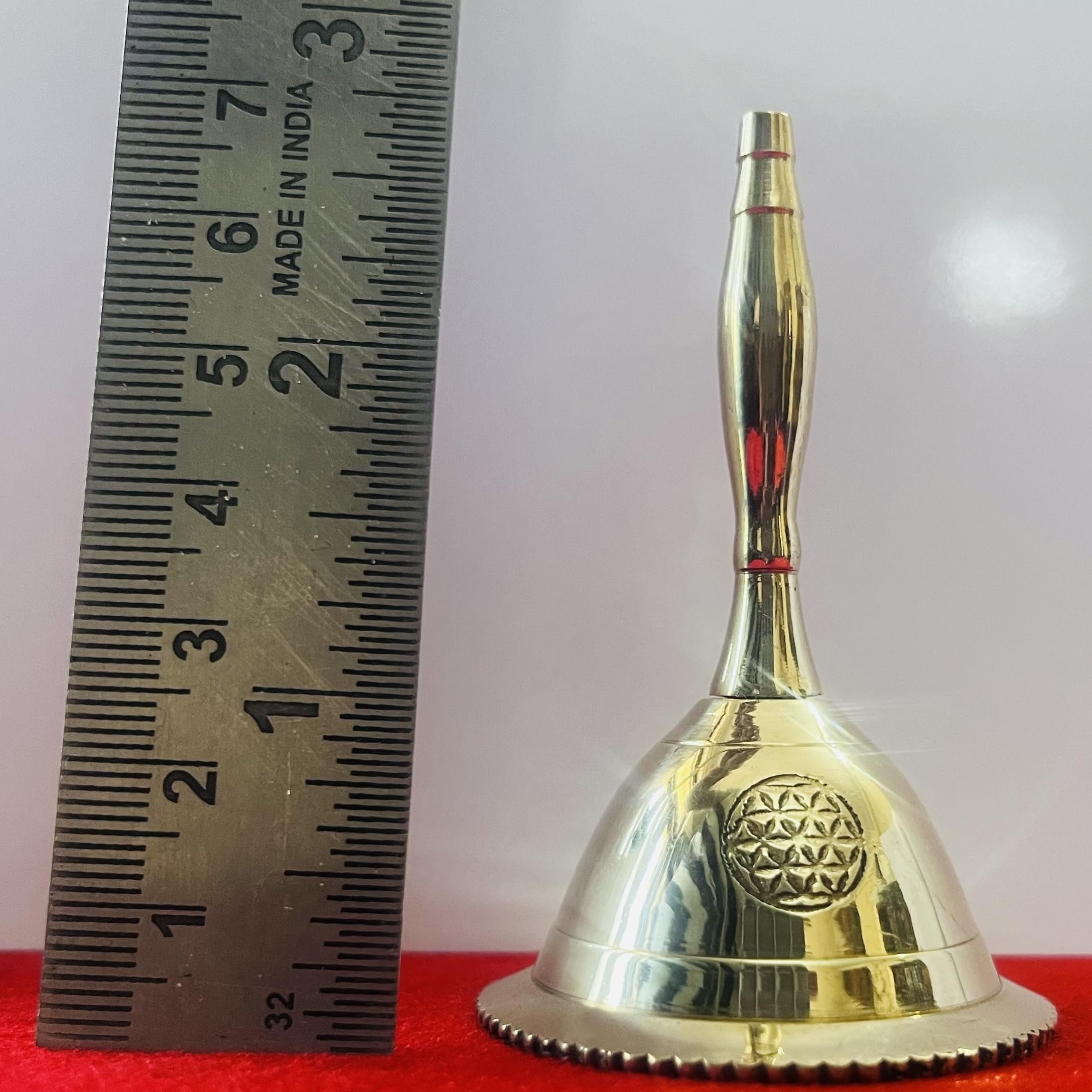 Indian Consigners Hand Bell Loud Brass Call Bells 3 Inches Altar Pendulam Use (Flower Of Life)