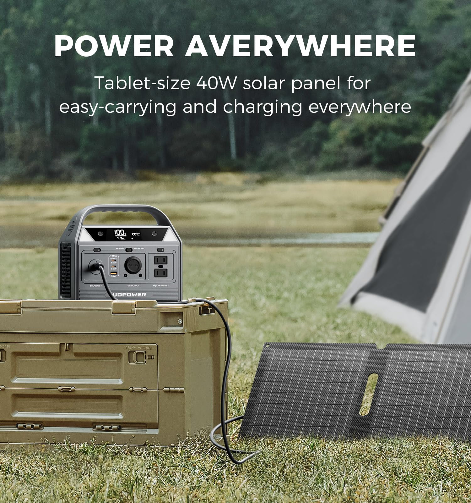 Udpower C400 Solar Generator Kit | 400W Portable Power Station + 40W Foldable Solar Panel | 256Wh Lifepo4 Battery, 800W Surge| F