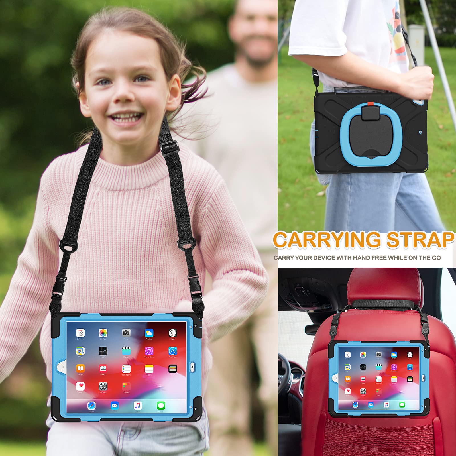 Braecn Case For Ipad 6Th/5Th Generation, Ipad Air 2 Case, Ipad Pro 9.7 Case, Rugged Silicone Case With 360 Rotating Handle Grip,