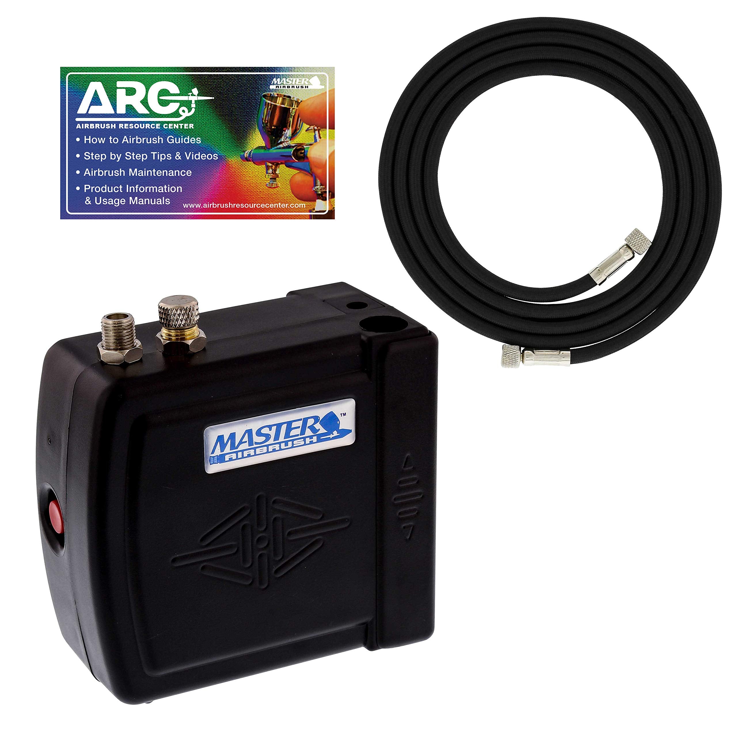 Master Model C16 B   Black Mini Airbrush Air Compressor With 6 Foot Braided Air Hose With 1/8 In. Ends