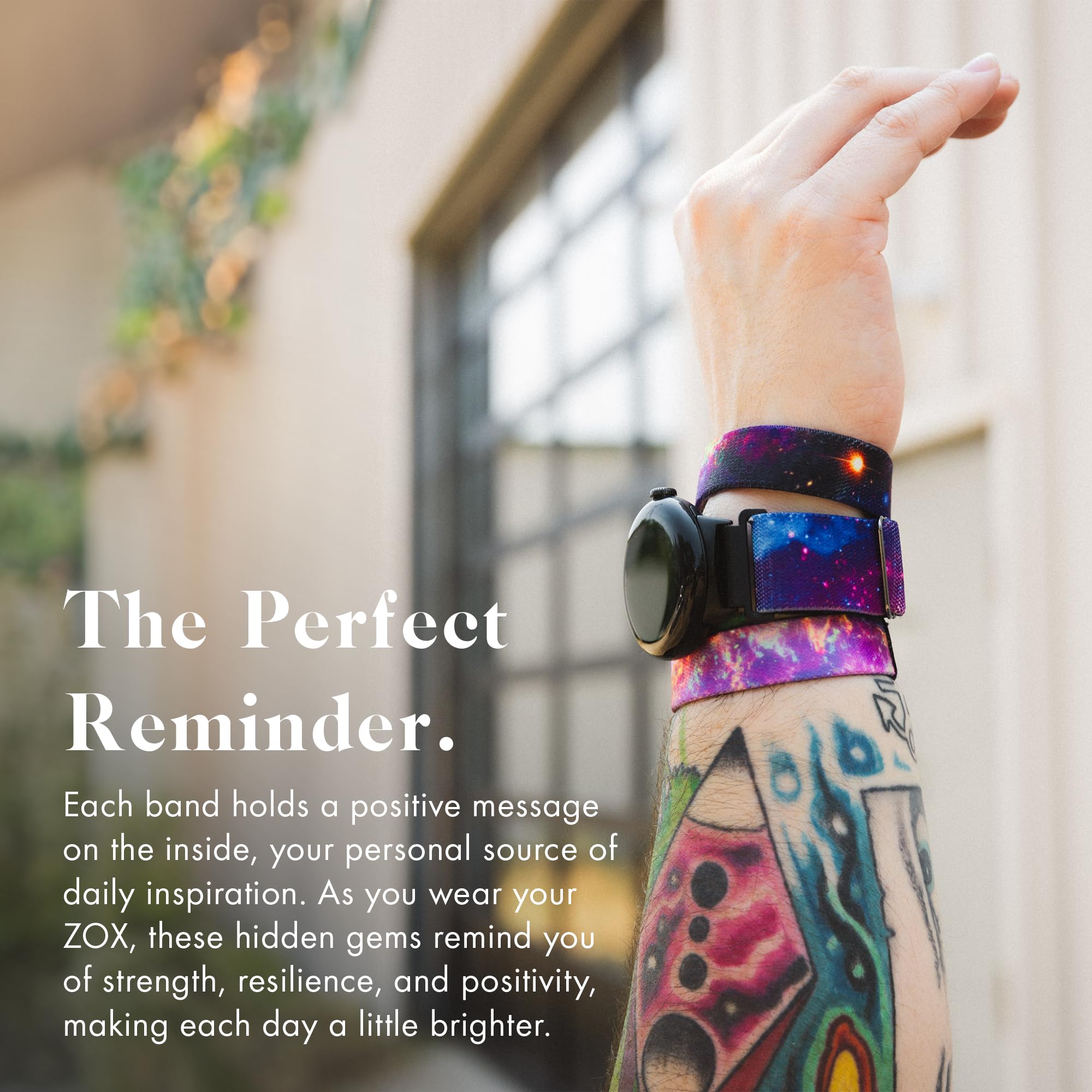 Zox Android Smart Watch Band - Fighter | Soft, Adjustable Elastic Band With Motivational Affirmations And Beautiful Artwork - Gi