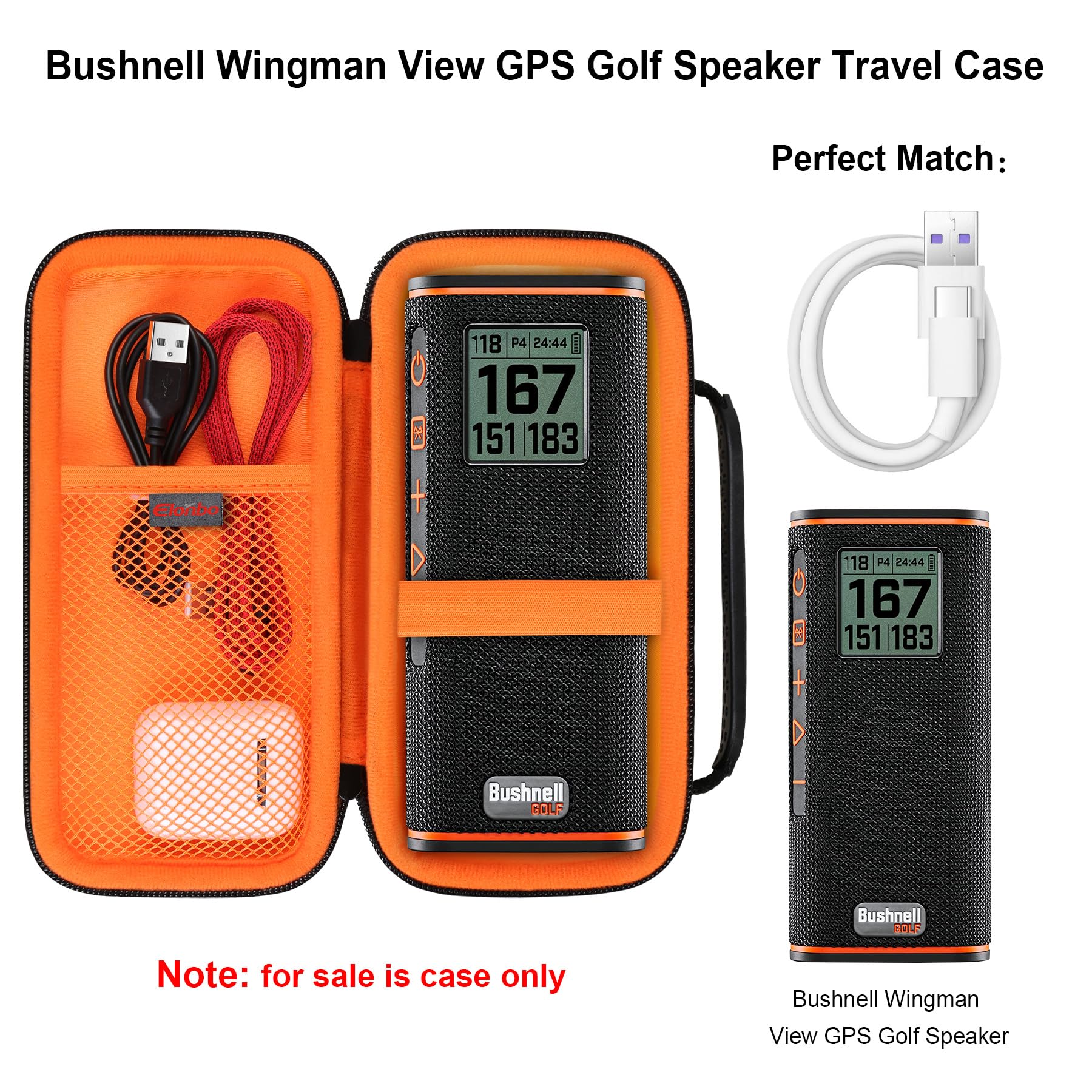 Elonbo Carrying Case For Bushnell Wingman View Gps Golf Speaker, Golf Bluetooth Speaker Travel Bag Storage Holder, Extra Mesh Pocket Fits Usb Charging Cable Remote. Black