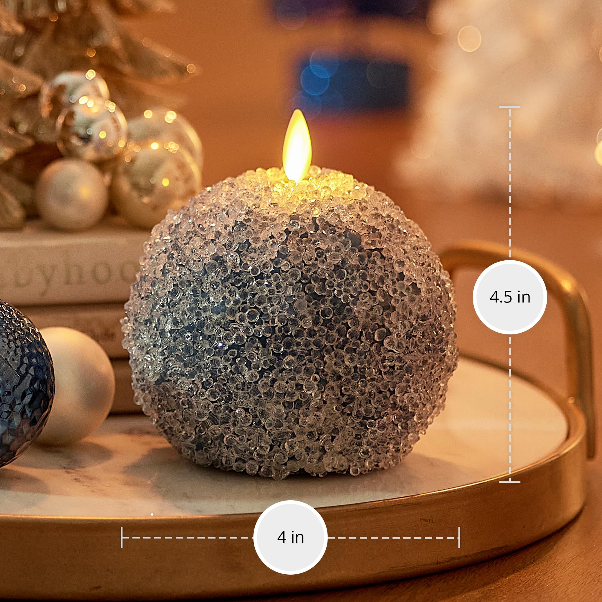 Luminara   Flameless Holiday Crystal Beads Glitter Sphere Candle   Spring Lake   Pack Of 1 4X4.25   Auto Timer Built In 5 Hour T