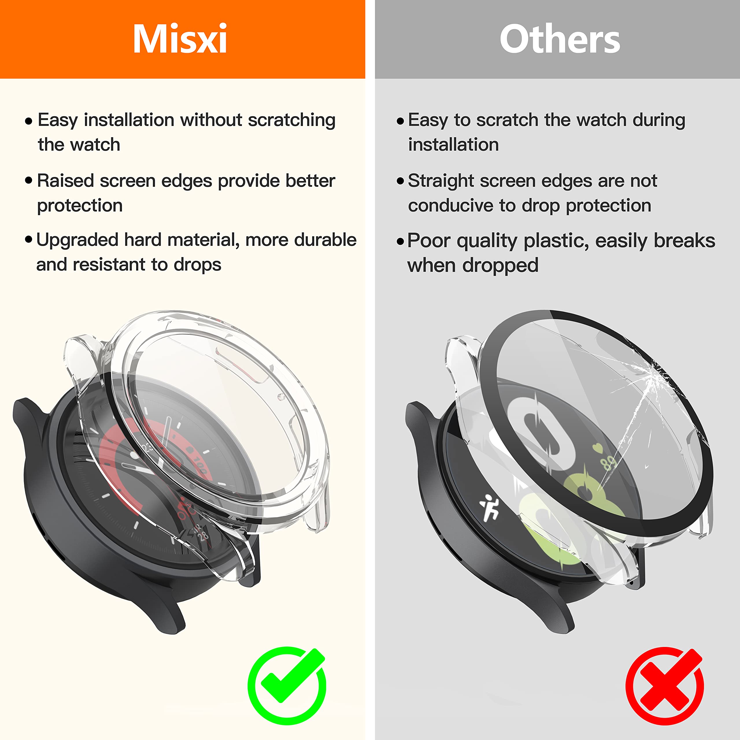 Misxi 2 Pack Hard Pc Case With Screen Protector For Samsung Galaxy Watch 5 Pro 45Mm, Ultra Thin Scratch Resistant Cover With Tem