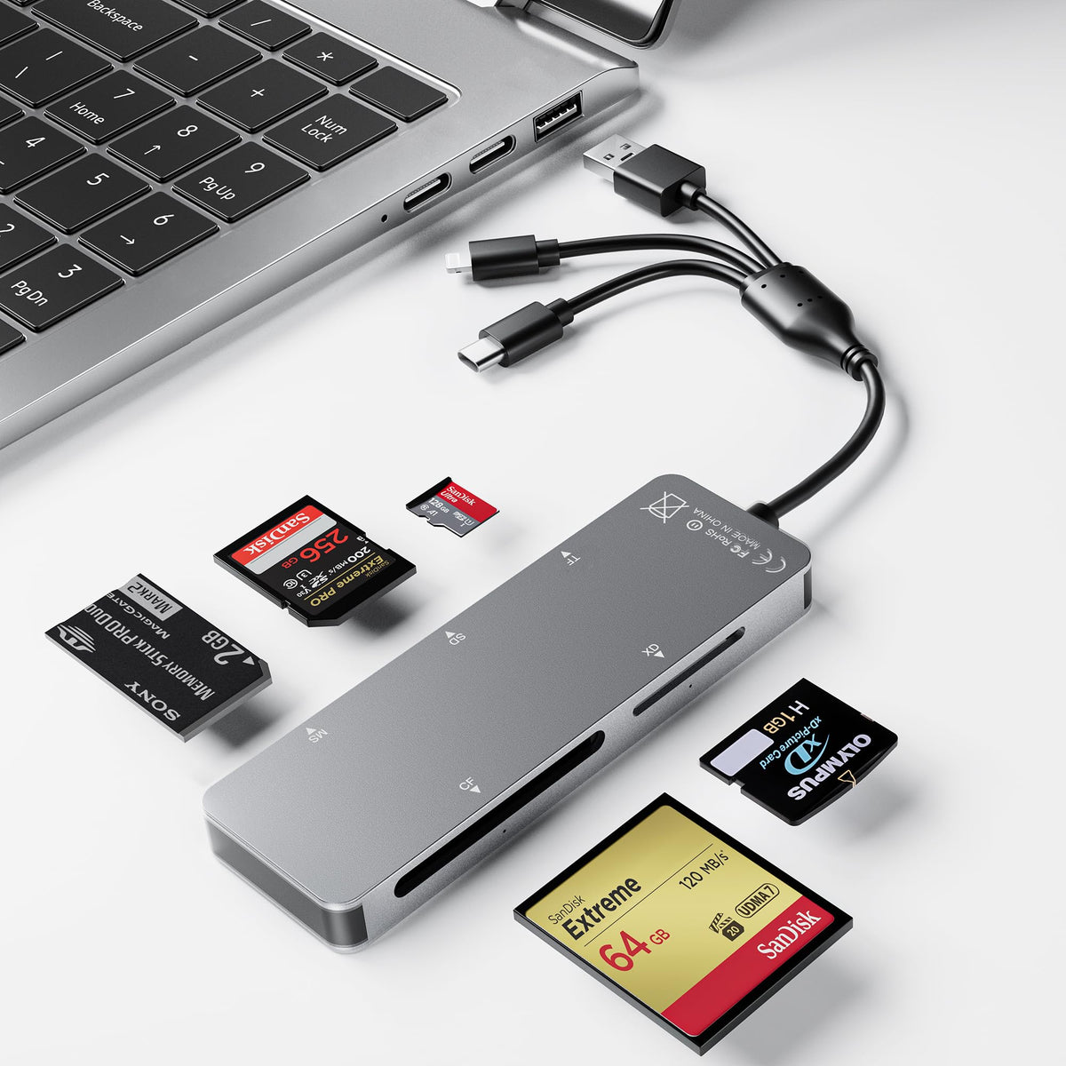 Memory Stick Pro Duo Adapter 5 In 1 Multi Memory Card Reader Supports Sd/Tf/Cf/Ms/Xd Picture Card For Pc/Usb C/Iphone, Lightning