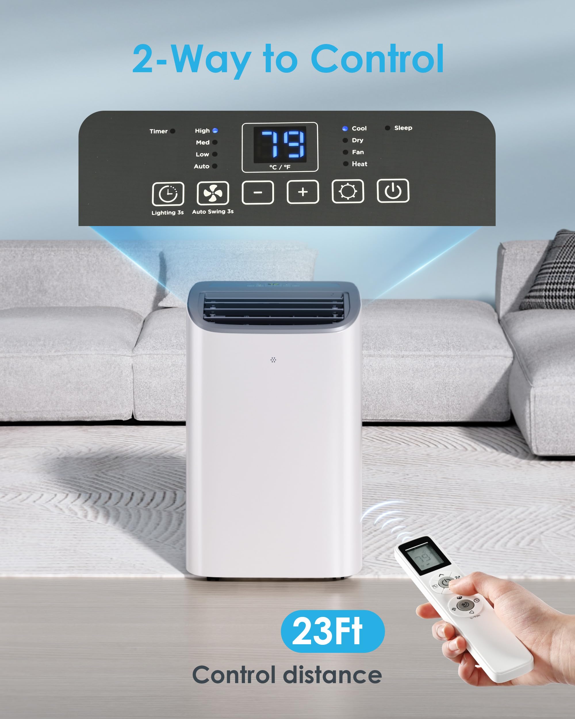 12000 Btu Portable Air Conditioner, 5-In-1 Quiet Portable Ac With Cool, Heat, Dry, Fan, Sleep Modes, Remote, Auto-Swing, Air Con