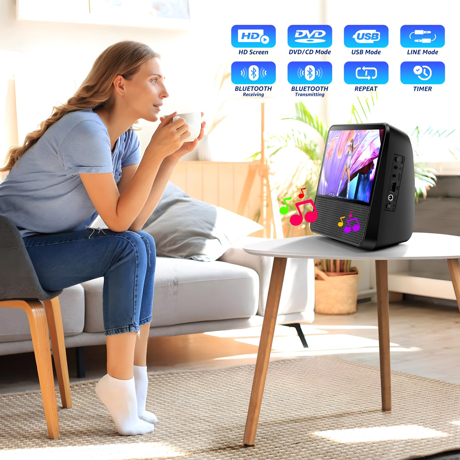 Roadom 9.8  Portable Dvd Player With Screen, 7   Hd 1024*600 Digital Screen, 4000 Mah Rechargeable, Hi-Fi Stereo Sound, Remote