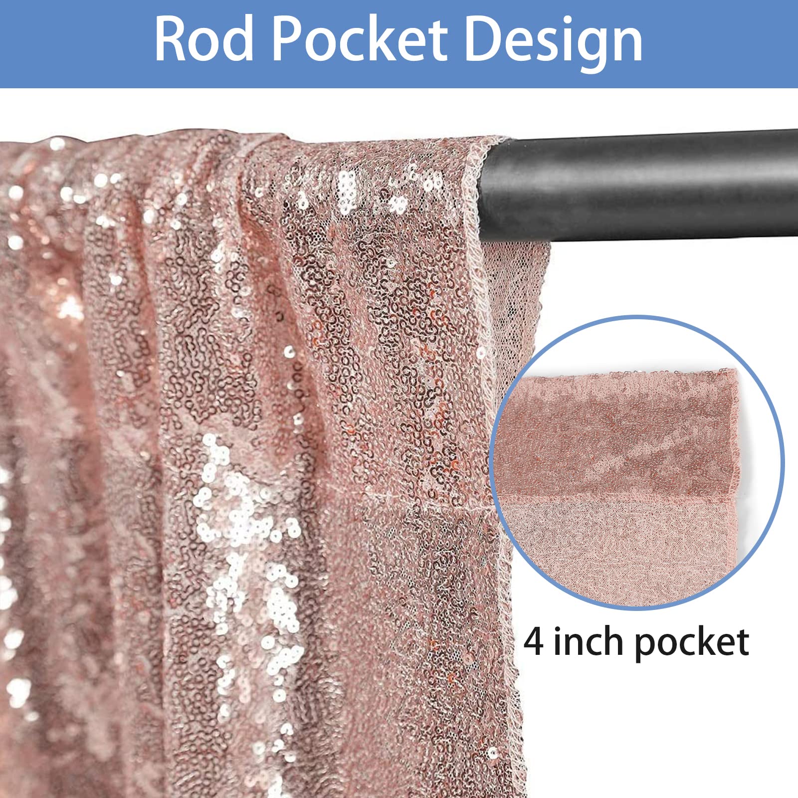 Hahuho Rose Gold Sequin Backdrop Curtain, 2Pcs 2Ftx8Ft Glitter Backdrop Curtain For Parties, Christmas, Wedding, Party Decoratio