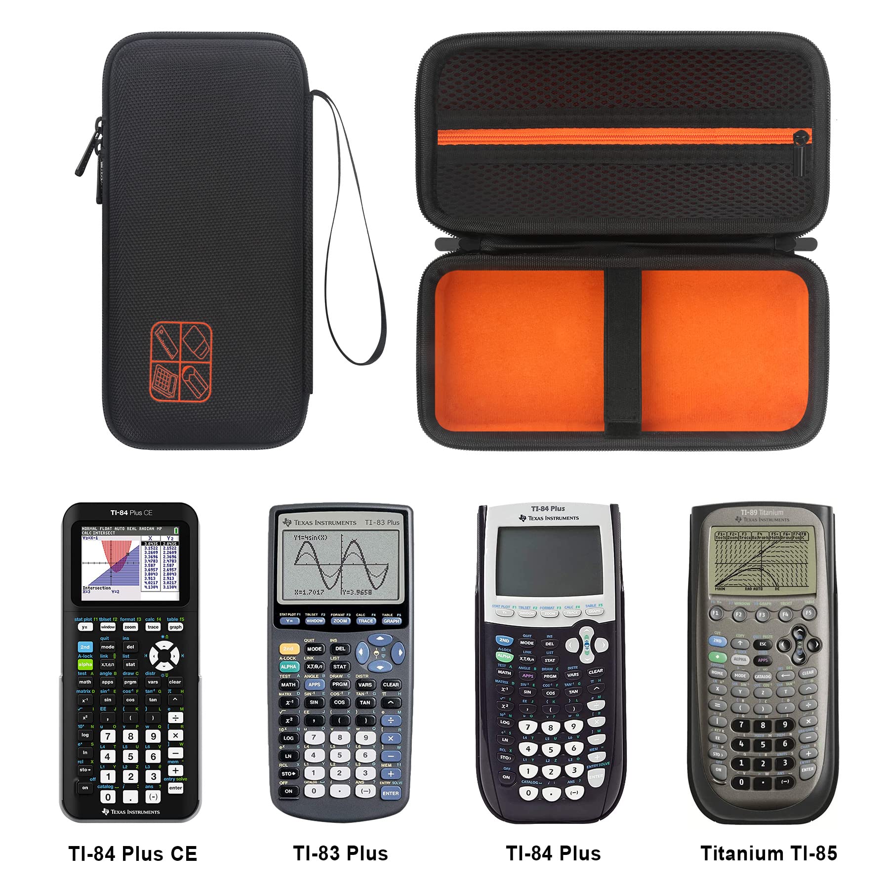 Elonbo Carrying Case For Texas Instruments Ti 84 Plus Ce/Ti 84 Plus/Ti 83 Plus Ce/Casio Fx 9750Gii Color Graphing Calculator, Extra Mesh Pocket Fits Charging Cable, Charger, Manual, Black