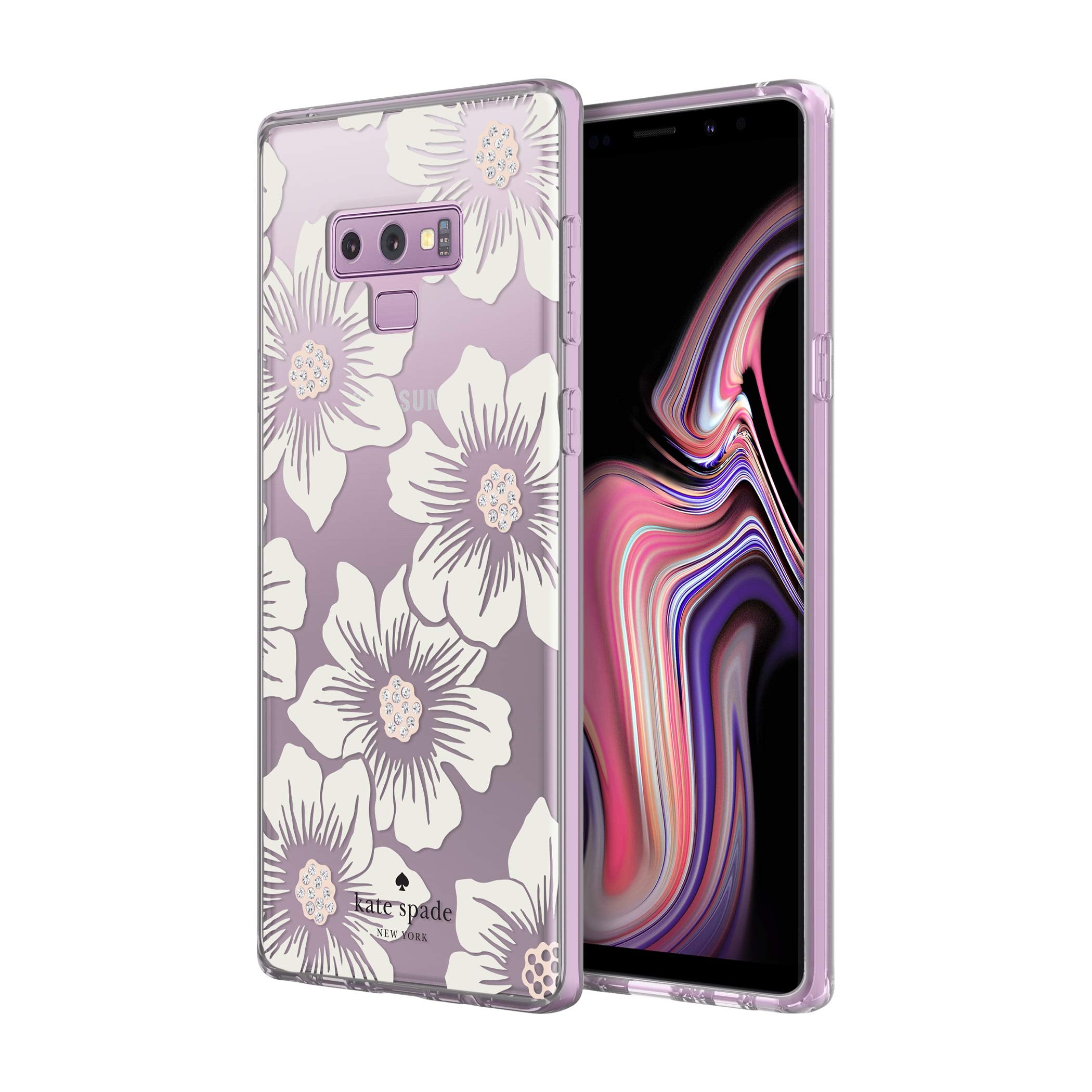 Kate Spade New York Defensive Hardshell Case For Samsung Galaxy Note9   Hollyhock Floral Clear/Cream With Stones