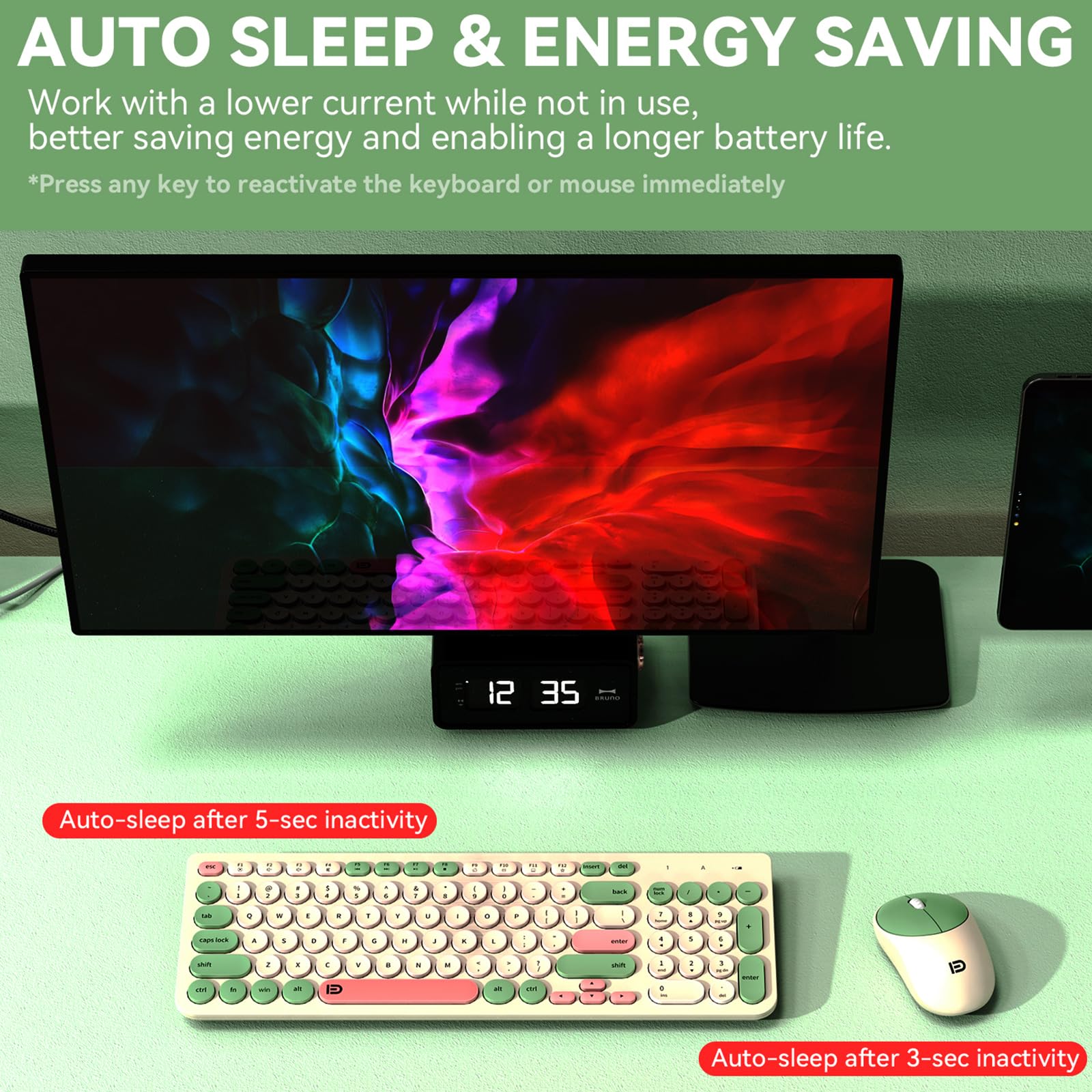 Fd Wireless Keyboards And Mouse Combo   2.4Ghz Usb Cordless, Cute Wireless Keyboard Round Keys, Quiet And Slim Set For Laptop, C