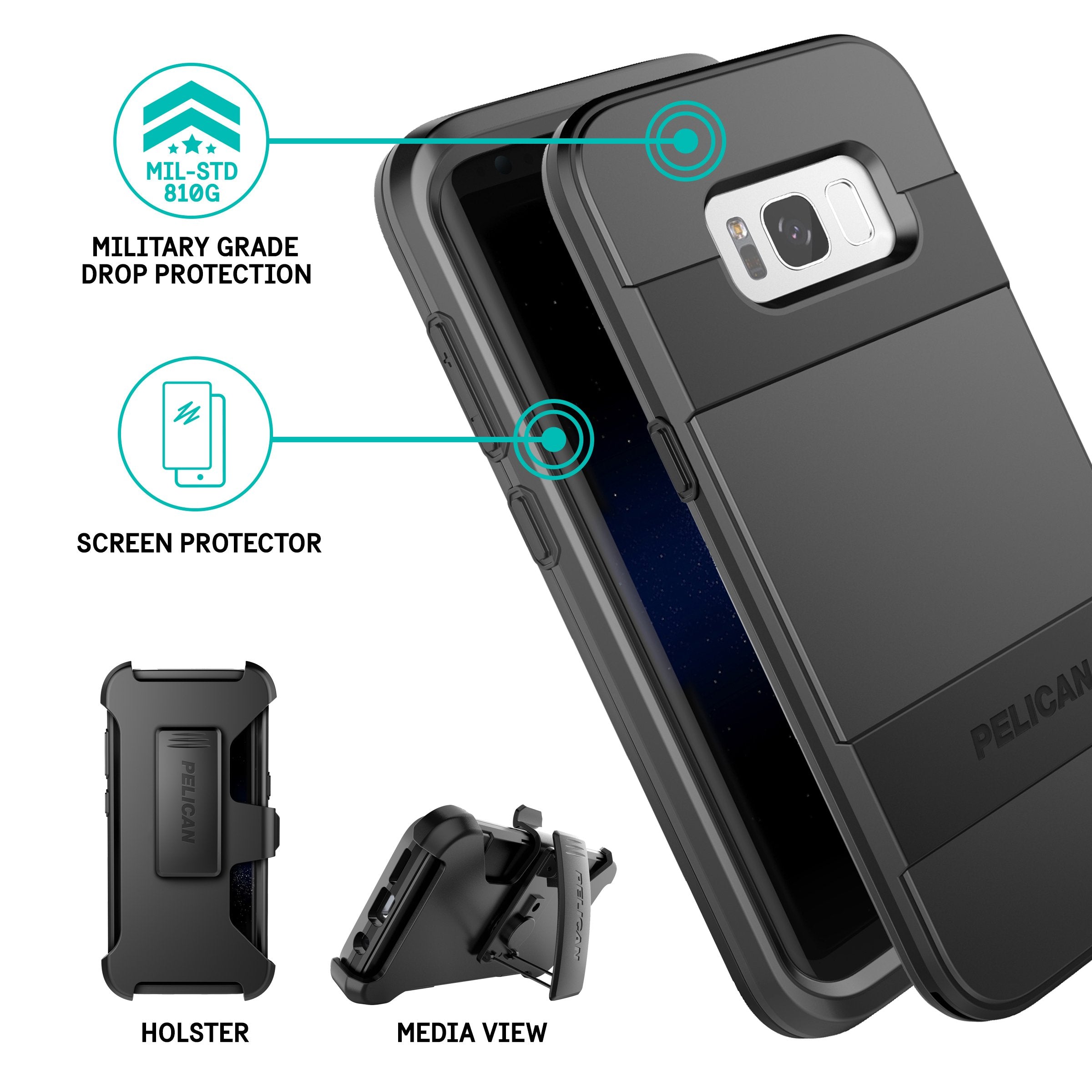Pelican Voyager Phone Case For Samsung Galaxy S8 (Black/Black)