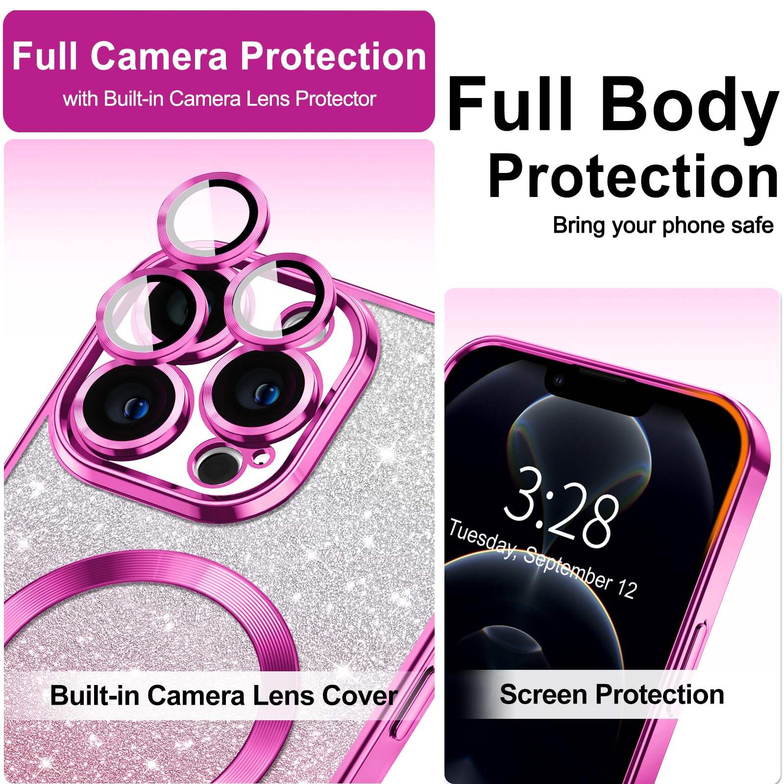 Hython For Iphone 12 Pro Max Case Clear Magnetic Glitter Phone Cases [Compatible With Magsafe] Full Camera Lens Protector Slim G