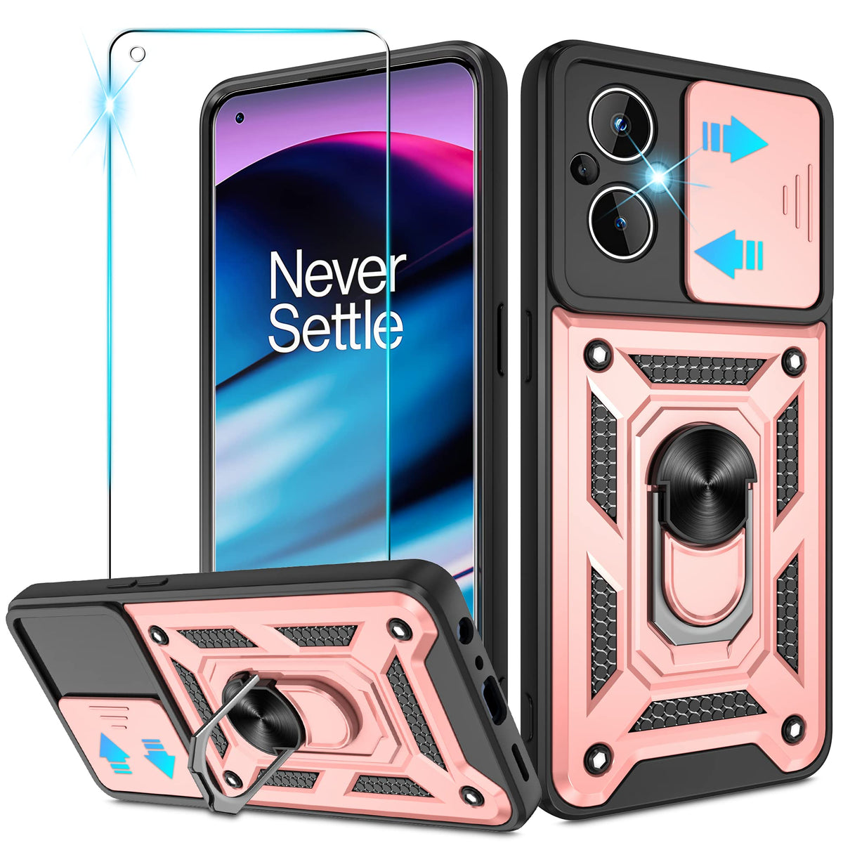 Atump For Oneplus Nord N20 5G Case With Hd Screen Protector, Heavy Duty Shockproof Protective Case With Metal Kickstand [Militar