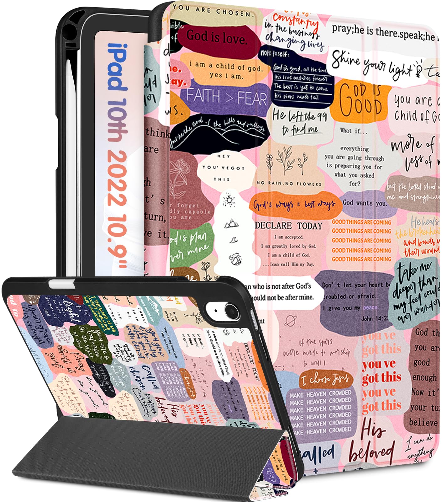 Wazzasoft For Apple Ipad 10Th Generation Case 10.9 Inch Cute Women Girls Kids Folio Cover Girly Kawaii Quotes Design With Pencil