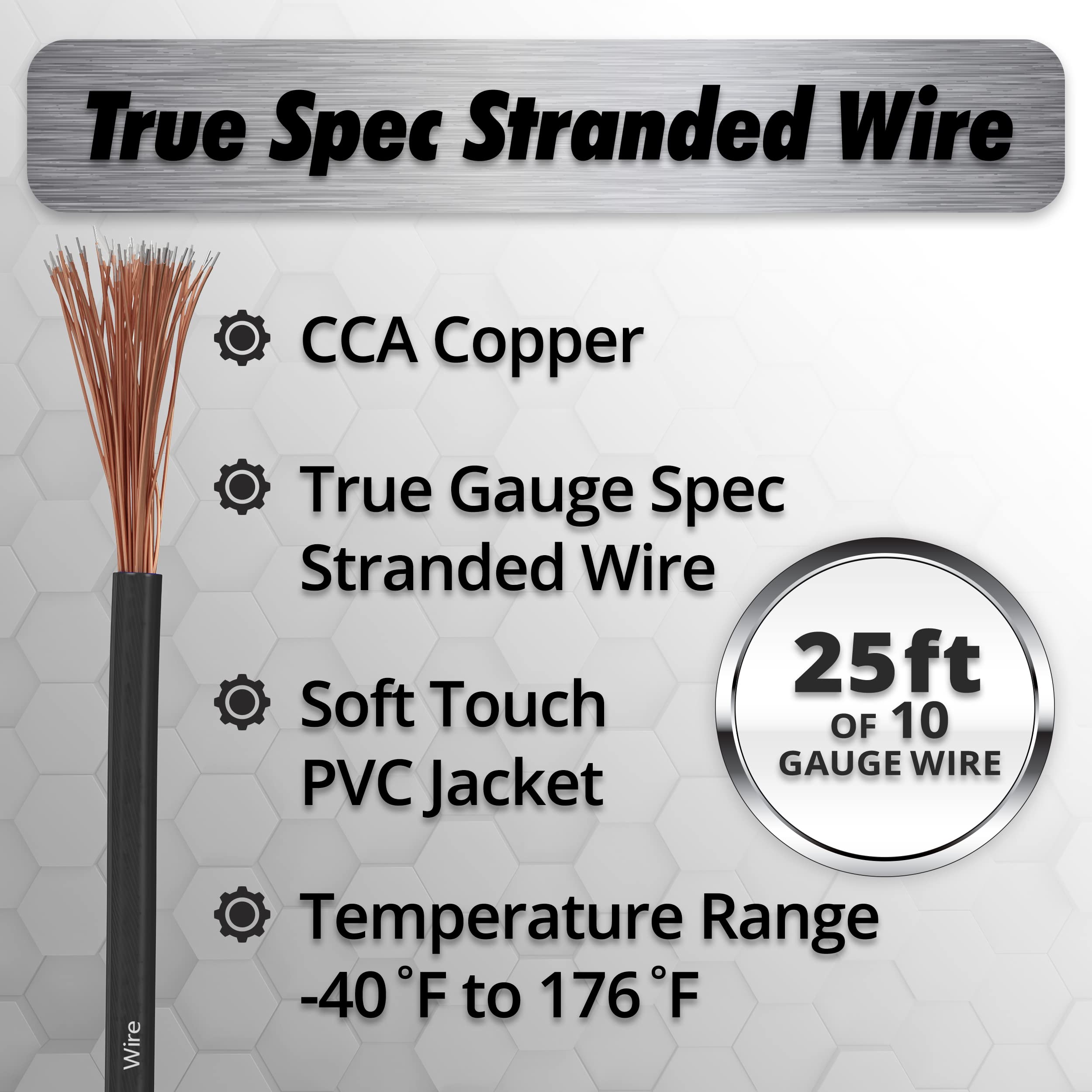 Installgear 10 Gauge Wire (25Ft) Copper Clad Aluminum Caa   Primary Automotive Wire, Car Amplifier Power & Ground Cable, Battery