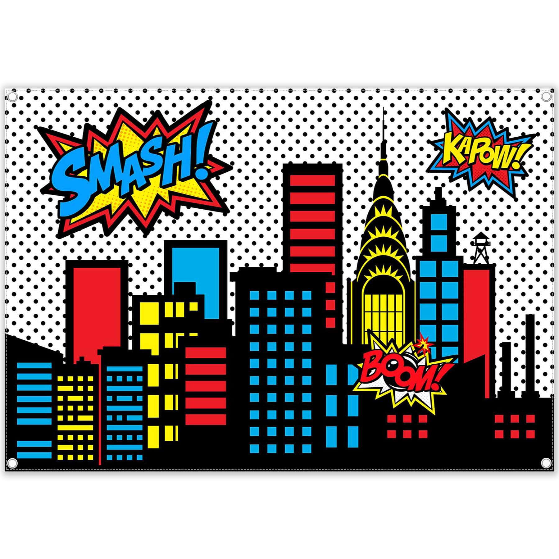 Yriujul 7X5Ft Superhero Cityscape Photography Backdrop Skyline Buildings City Boom Background Kids Birthday Banner Party Baby Sh