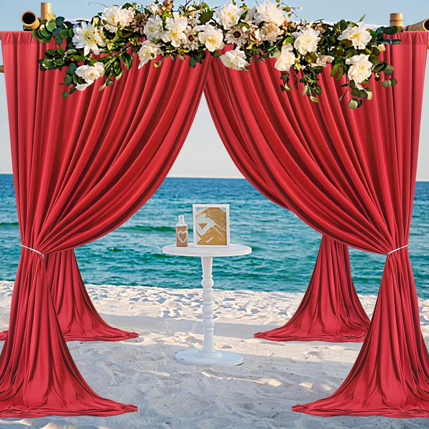 20Ft X 10Ft Wrinkle Free Red Backdrop Curtains For Parties, 4 Panels 5X10Ft Silky Polyester Photo Backdrop Drapes For Birthday W