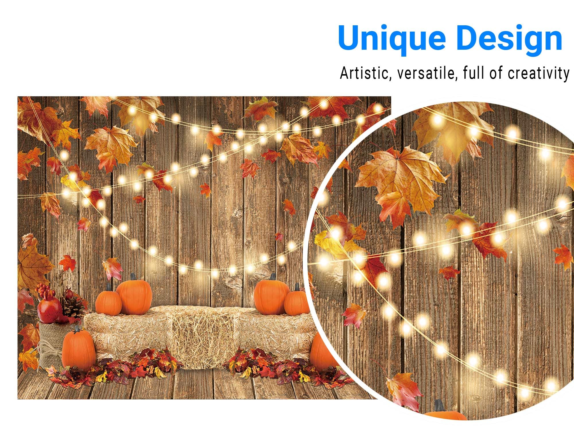 Funnytree 10X8Ft Fall Pumpkin Photography Backdrop Autumn Tanksgiving Harvest Hay Leaves Wooden Background Sunflower Maple Baby