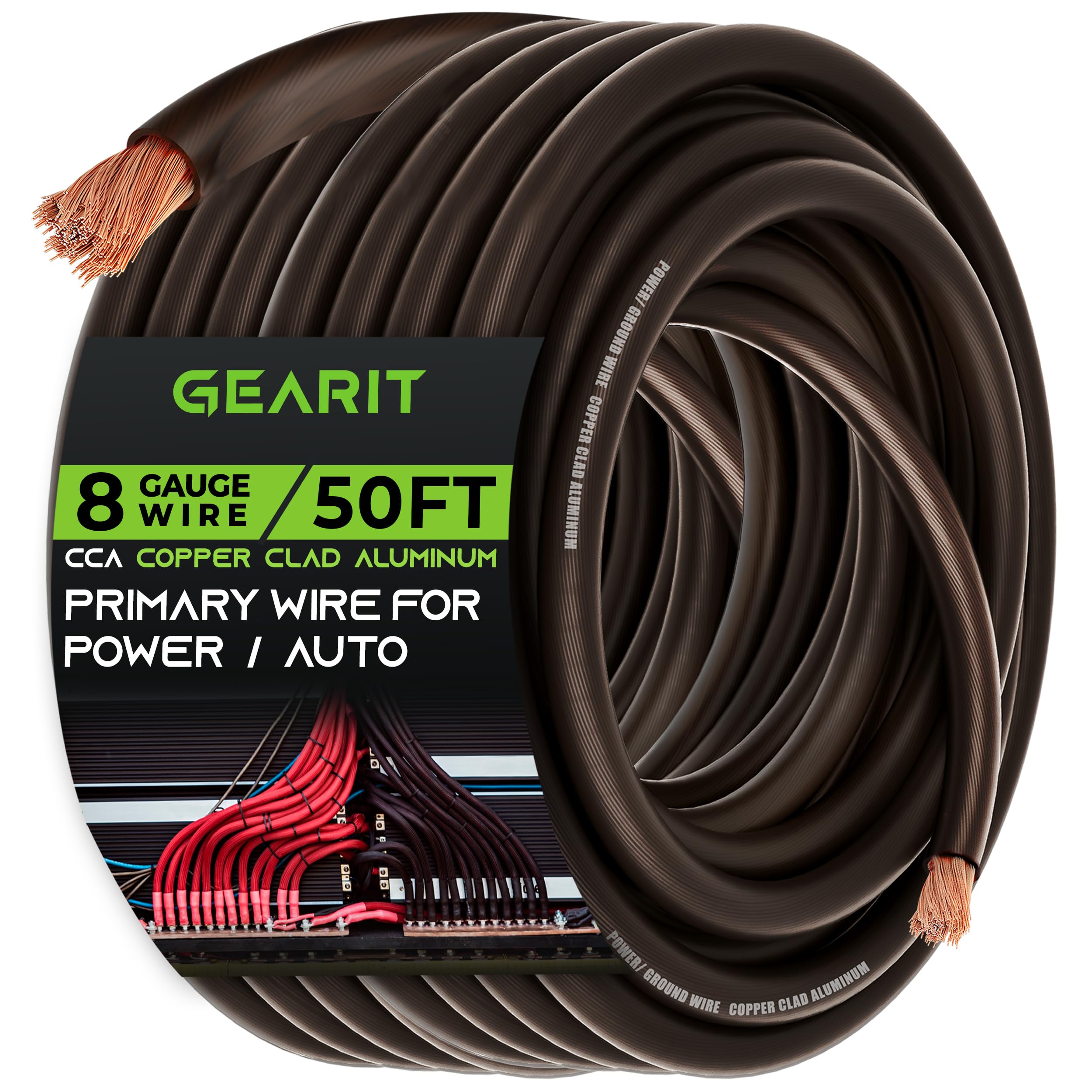 Gearit 8 Gauge Wire (50Ft   Black Translucent) Copper Clad Aluminum Cca   Primary Automotive Wire Power/Ground, Battery Cable, C