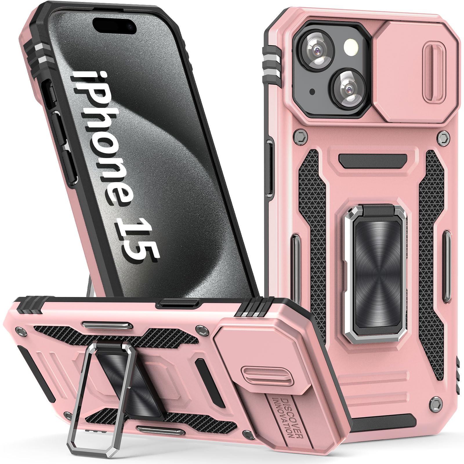Sefing Phone Case For Iphone 15 Case Iphone 15 Phone Case With Camera Cover, With Ring Holder Kickstand, With Magnetic Car Mount