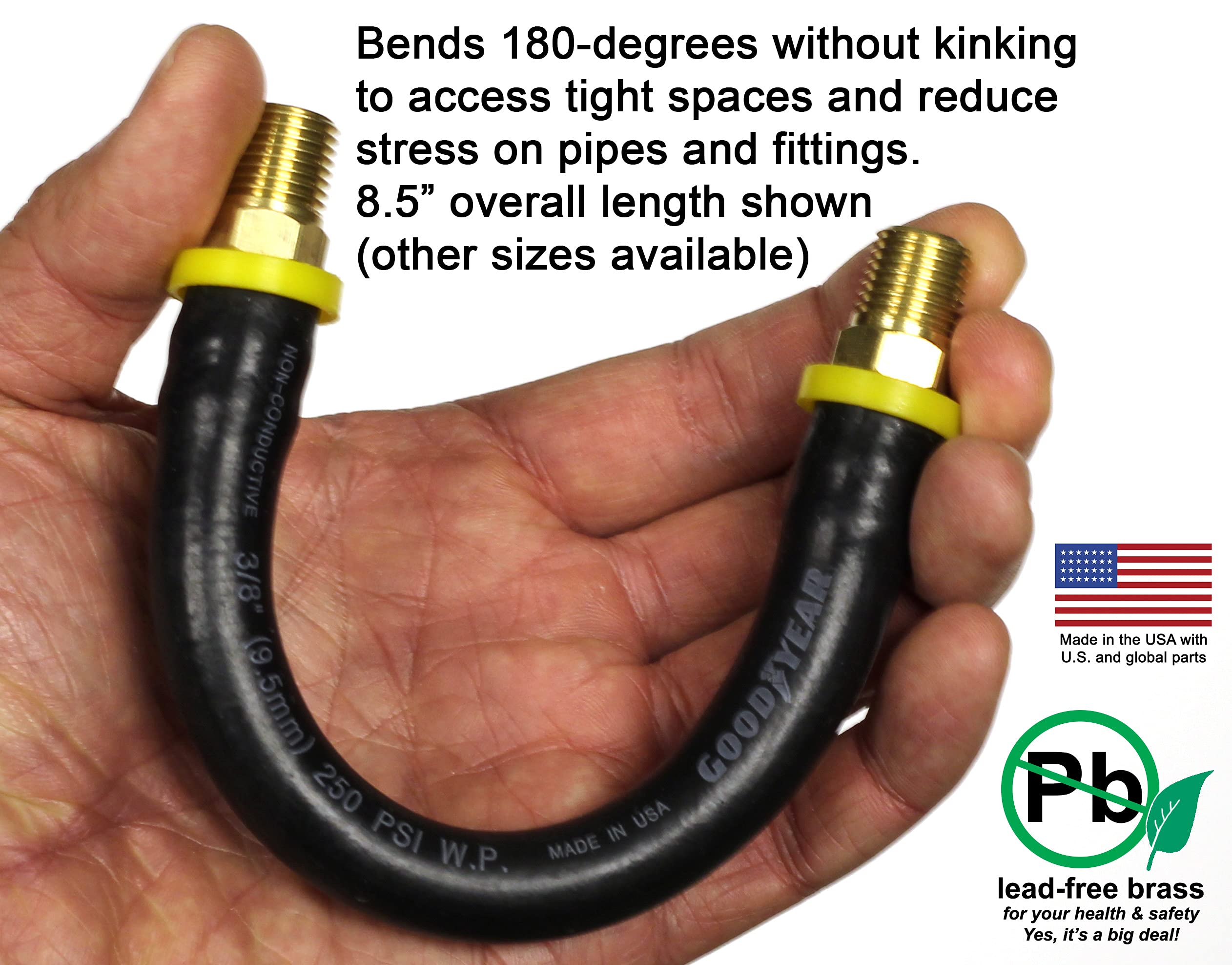 8.5 Inch Short Air Compressor Hose: 1/4'' Male Npt To 1/4'' Male Npt Connections (Lead Free Brass)