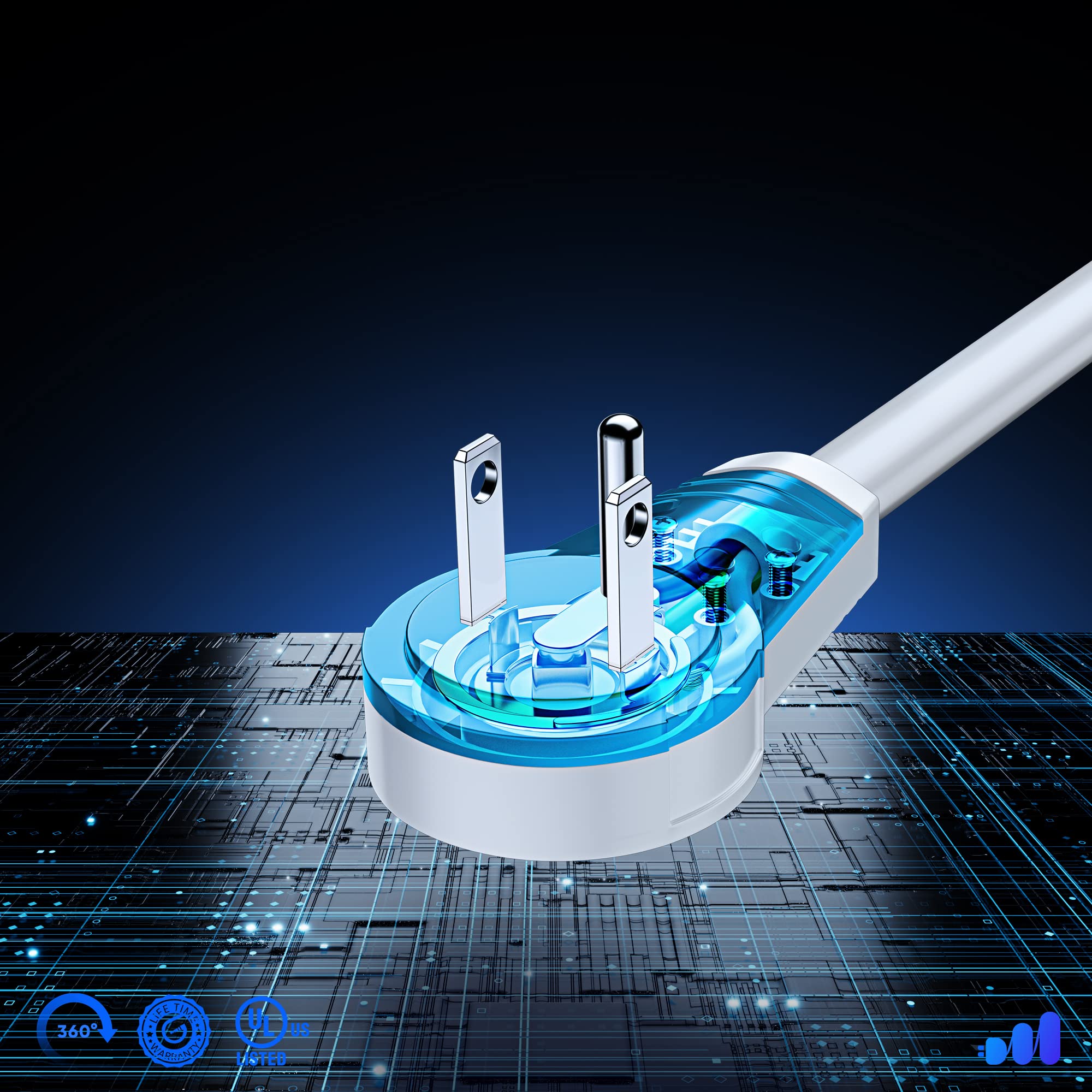 Maximm Cable 1 Foot 14Awg 360� Rotating Flat Plug Extension Cord/Wire, 3 Prong Grounded Wire, Heavy Duty Extension Cord   Ul Certified   White