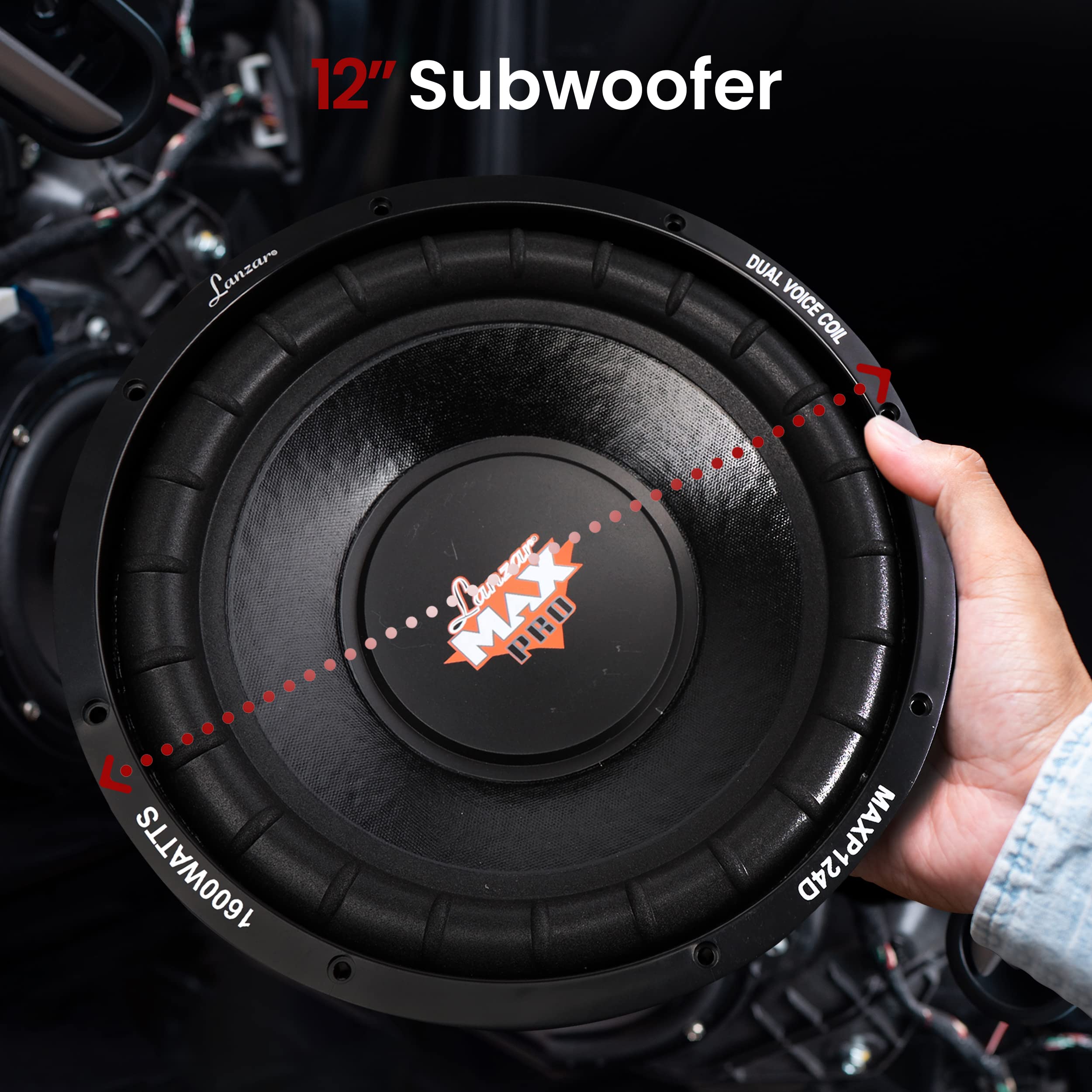 Lanzar MAXP124D 12" Car Subwoofer - Black, Dual 4 Ohm, 1600W Power, Foam Edge Suspension