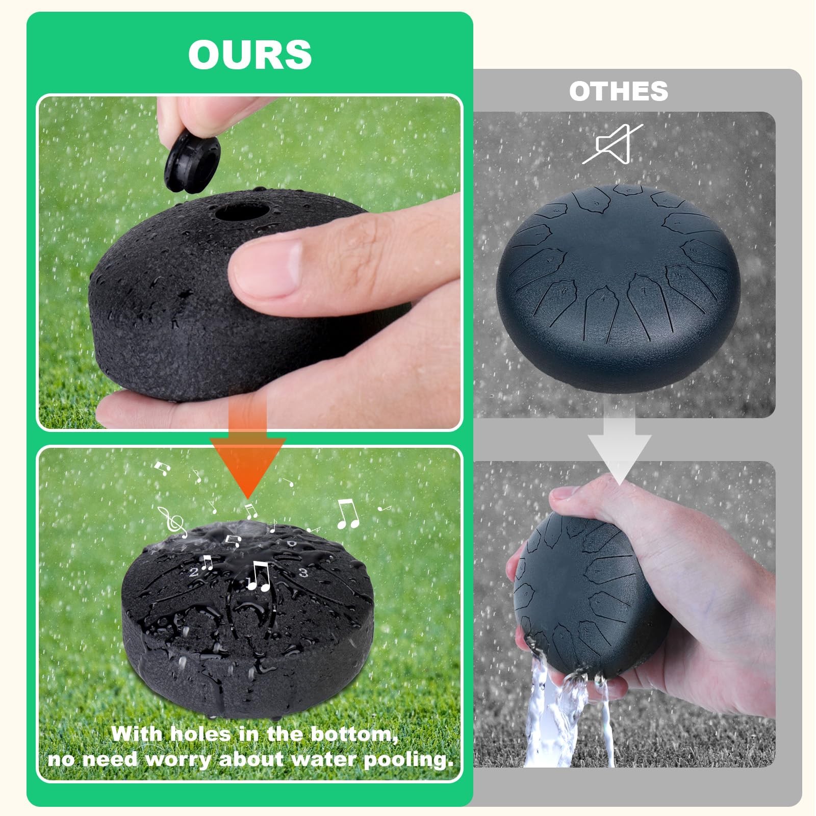 Baborui Rain Drum For Outside Garden   Upgraded Non Waterlogging Rain Drum For Outside When It Rains, 3 Inches 6 Notes Steel Ton