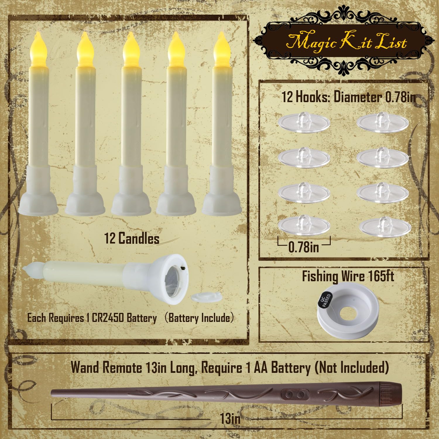 Homemory 12 Pcs Hanging Floating Candles With Wand Remote (Battery Include), Magic Deco Candles, Flameless Taper Candles Can Be