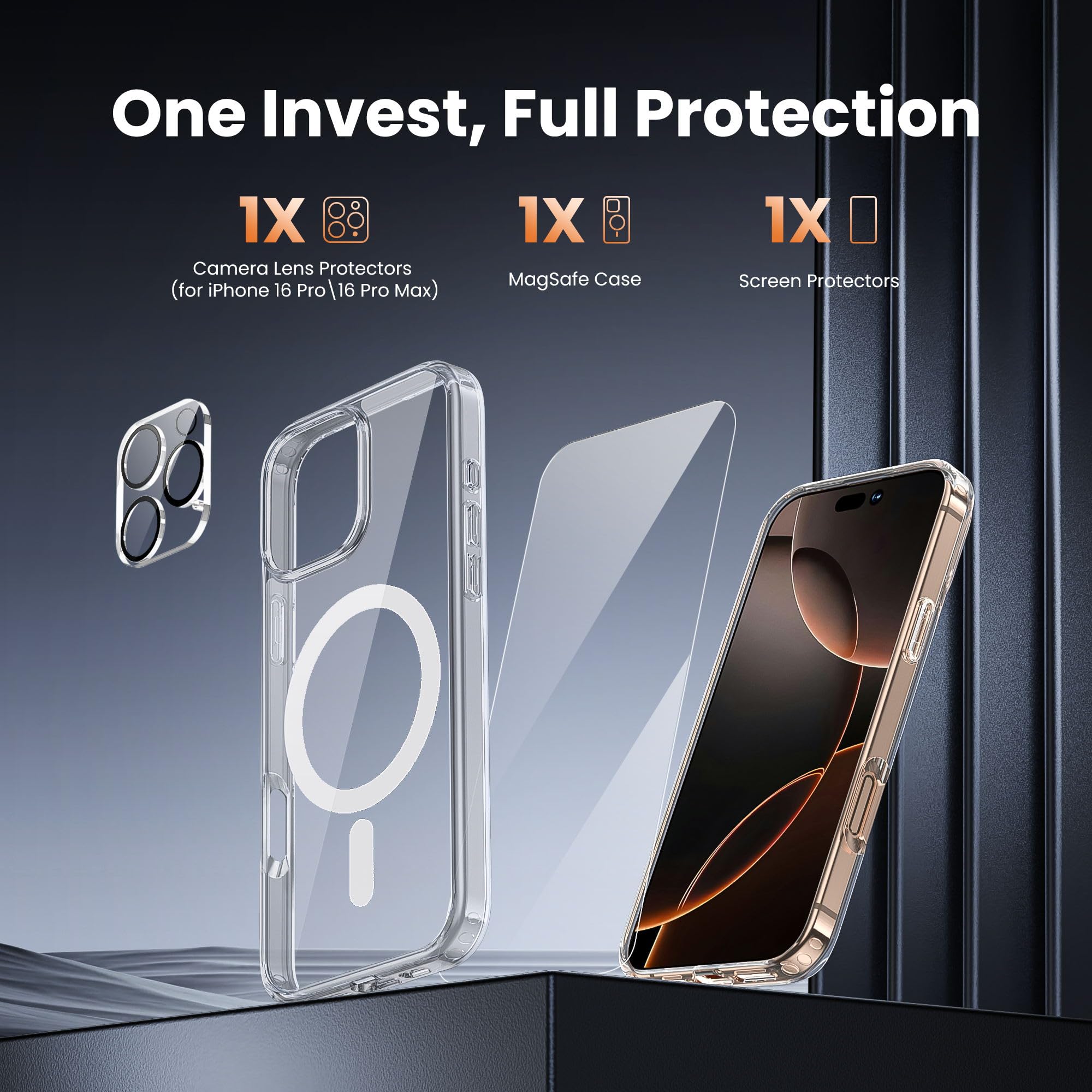 Gyizho For Iphone 16 Pro Max Case,Compatible With Magsafe [Yellowing Resistant] With 1X Screen Protector + 1X Camera Lens Protec