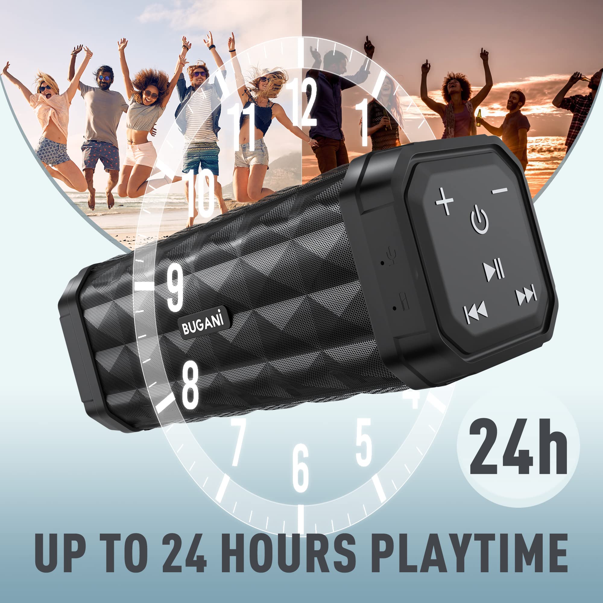 Bugani Bluetooth Speakers, Portable True Wireless Speakers, Tws Pairing With Loud Stereo Sound,Ipx5 Waterproof Built In Mic, 24H
