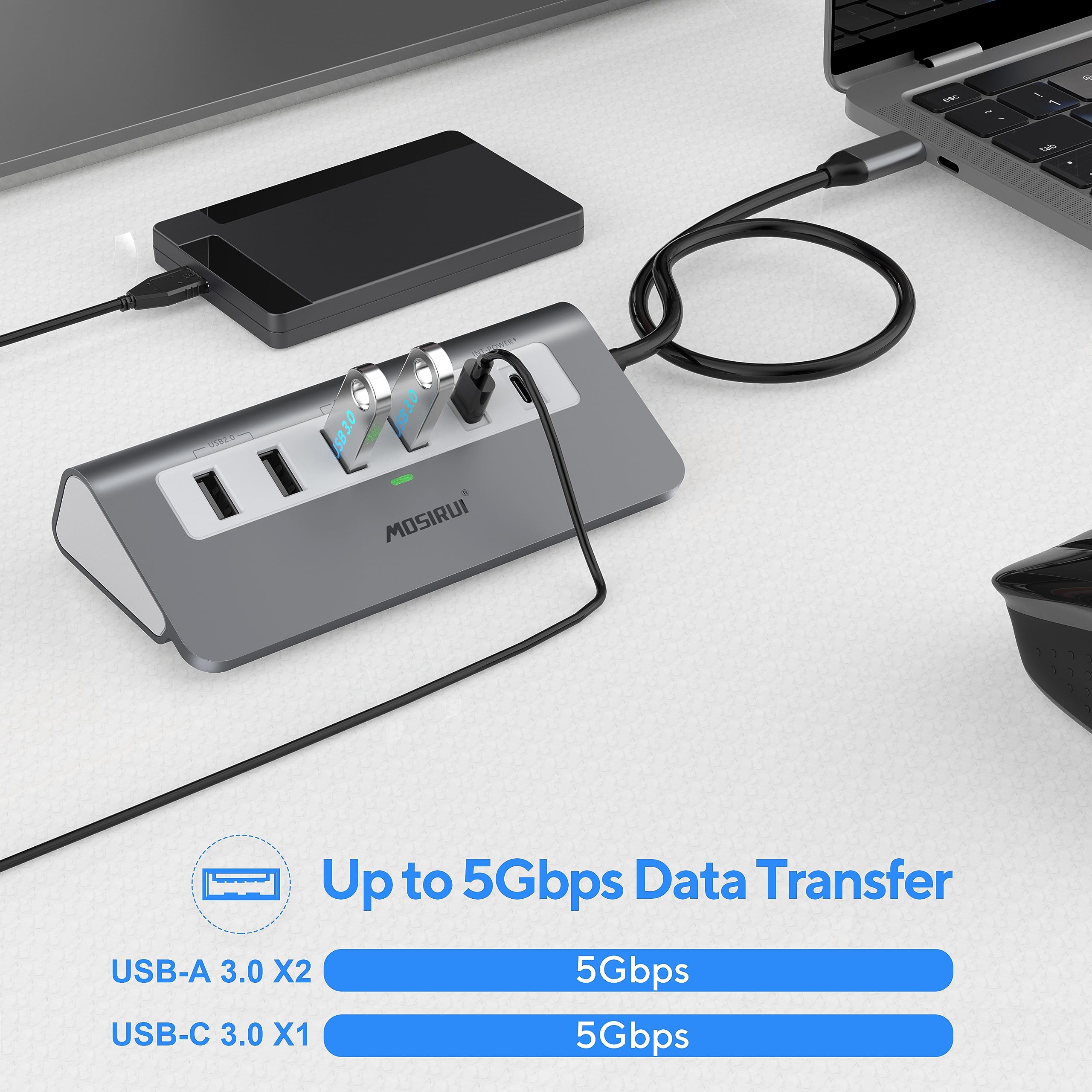 Mosirui 9-in-1 USB C Hub Docking Station 4K HDMI 100W PD SD/TF P9-US Aluminum Grey
