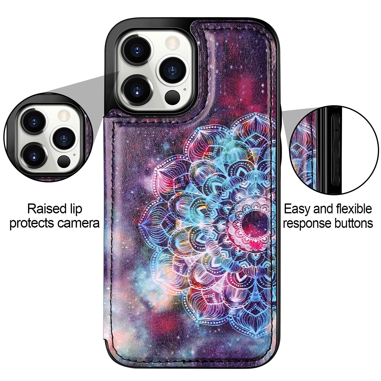 Hiandier Wallet Case Compatible With Iphone 13 Pro Max Case 5G 6.7 Inch Slim Protective With Credit Card Slot Holder Flip Folio