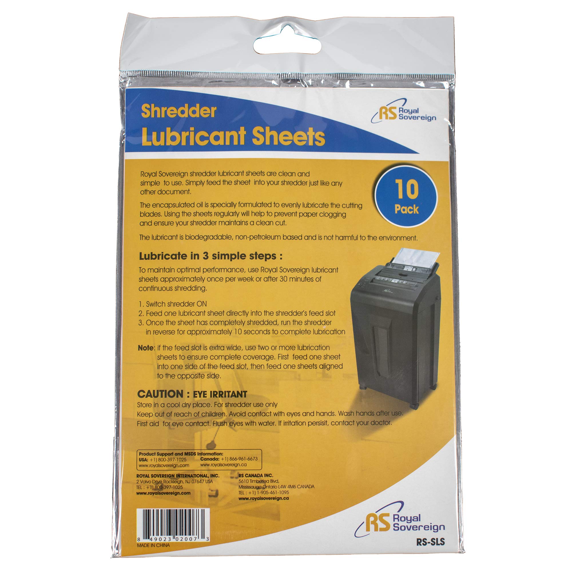 Royal Sovereign Shredder Lubricant Sheets, 10 Pack (Rs Sls)