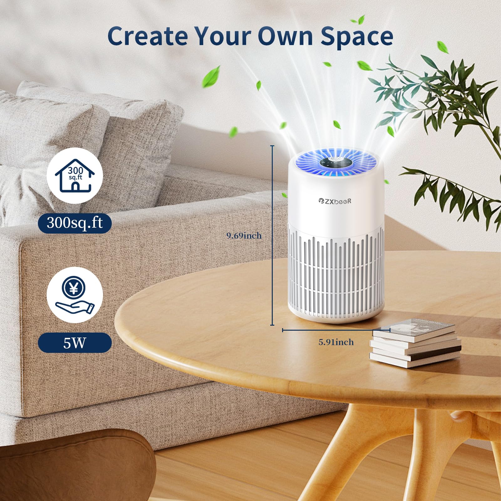 2 Pack Zxbeer Air Purifiers For Home Bedroom H13 True Hepa Air Filter, 20Db Small Air Purifier With 360 Air Inlet, Remote Contro