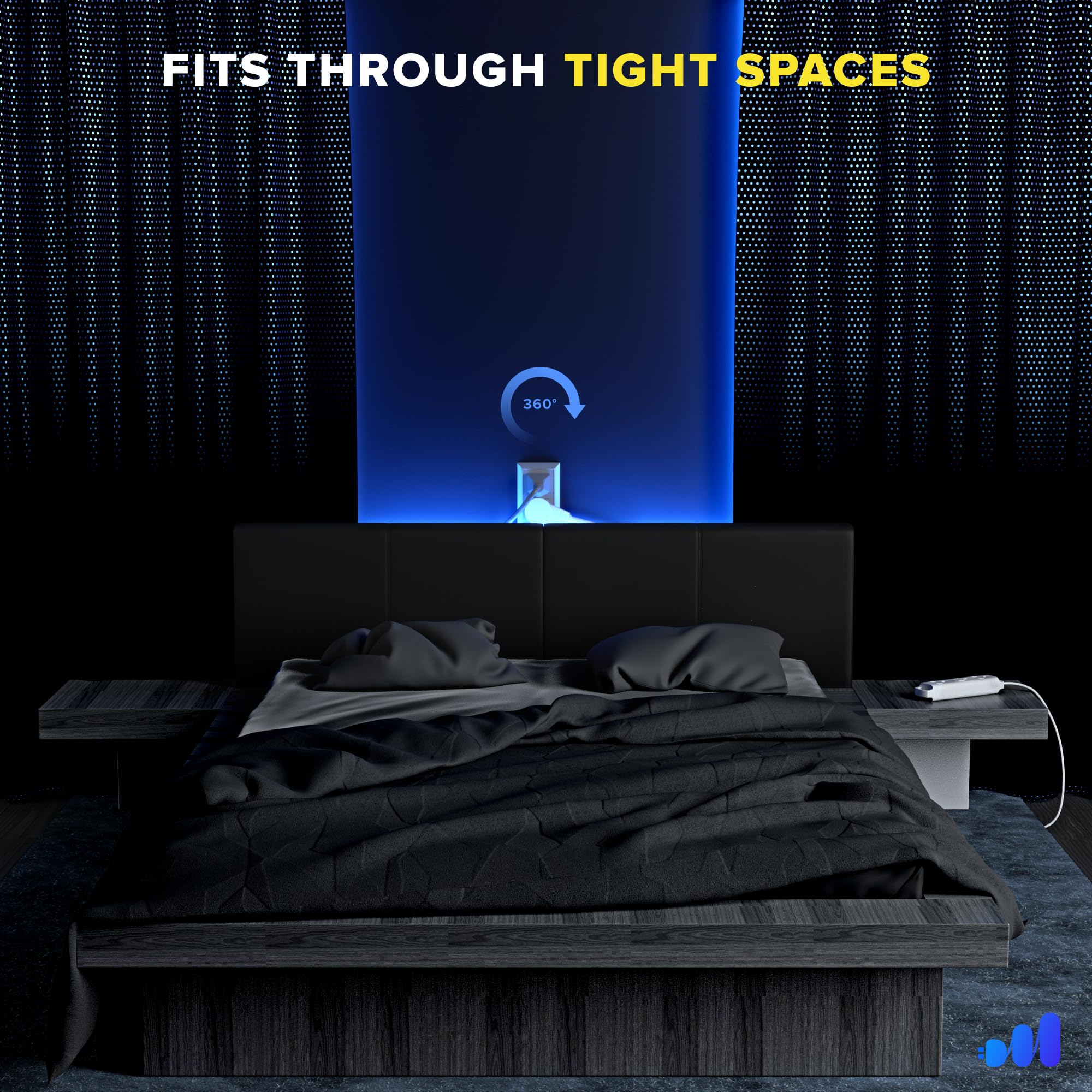 Maximm 1 Ft Black 360 Rotating Flat Plug Extension Cord With 3 Outlets On One Side, Space Saving Design For Compact Areas, Home