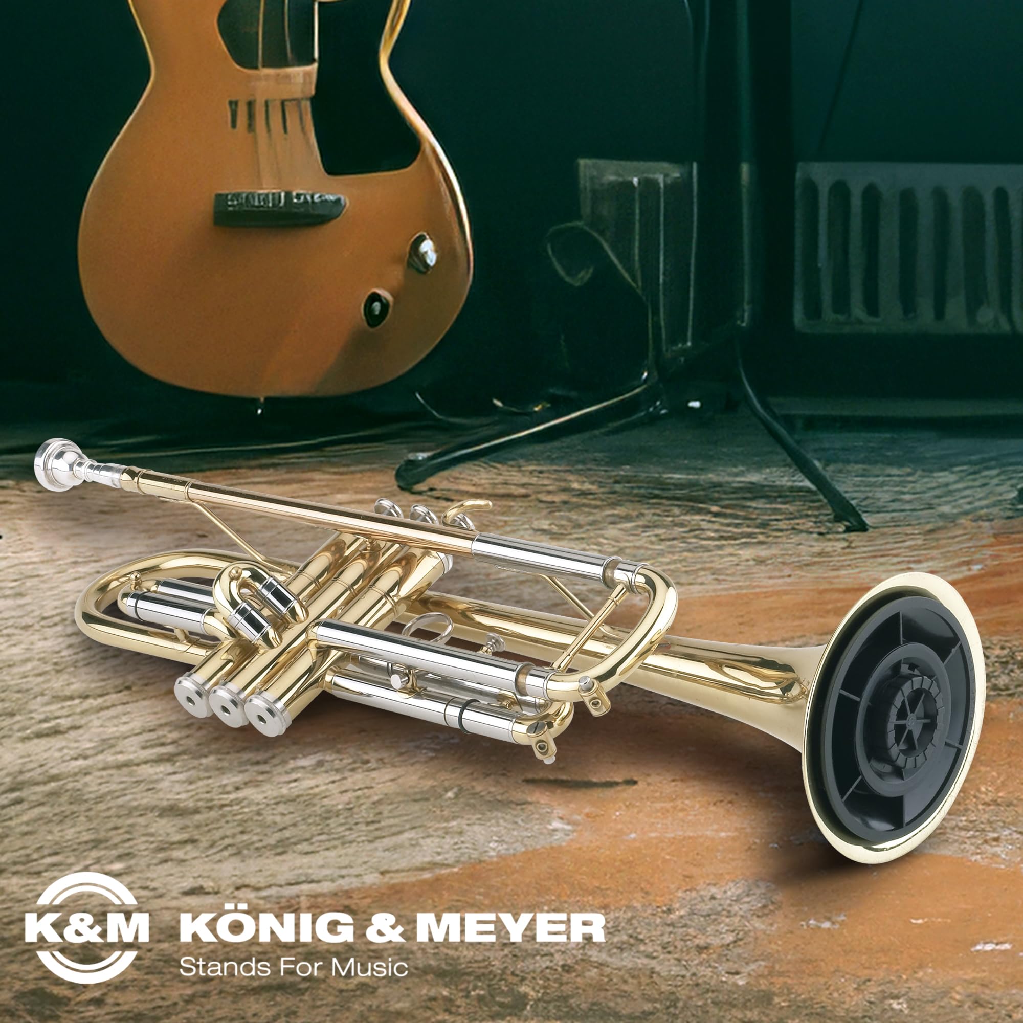 K&M Konig & Meyer Trumpet Stand Inbell Three Leg   Compact Trumpet Stand With Padded Pegs And A Foldable Design   Black   0.24 K